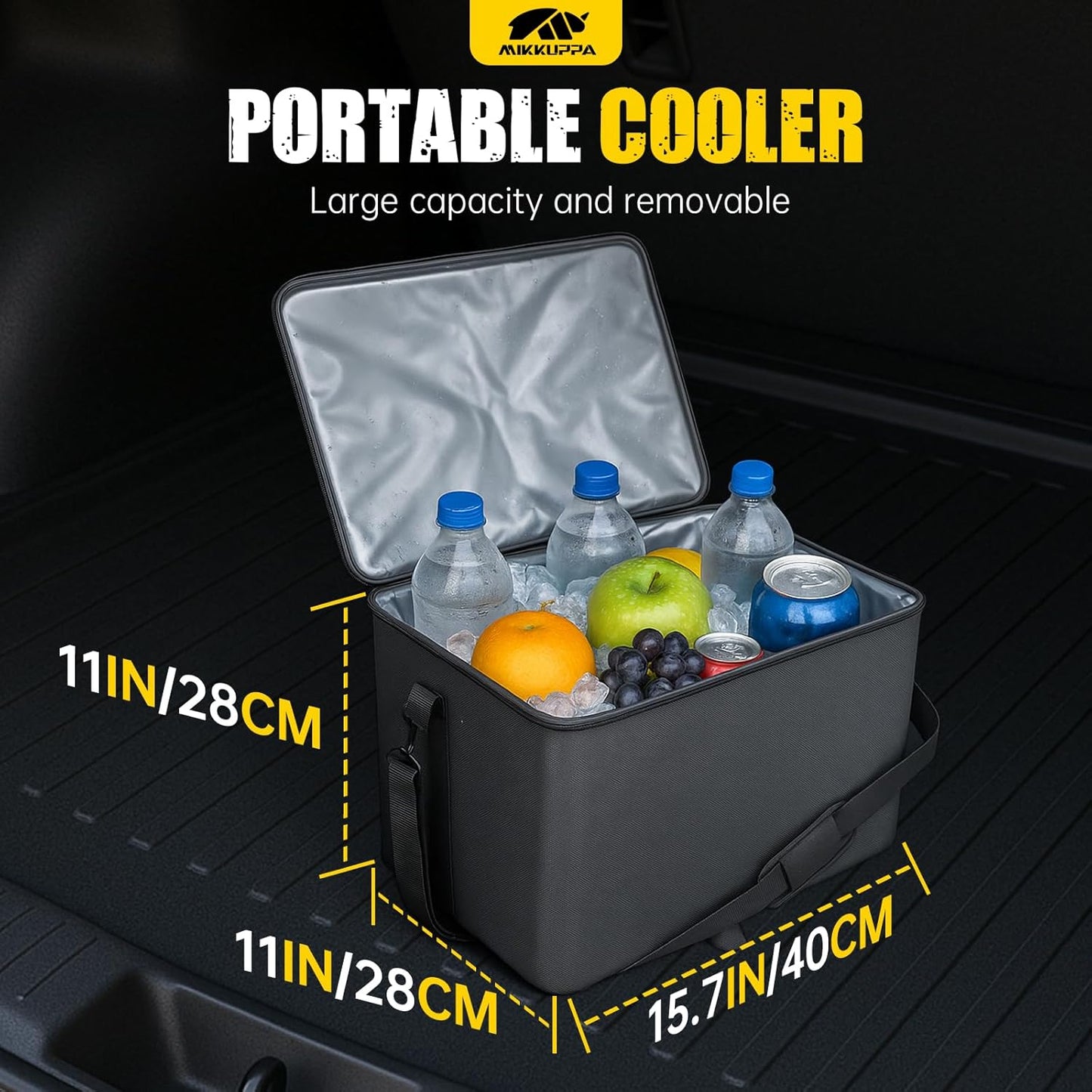 MIKKUPPA Car Trunk Organizer with Cooler - 95L Collapsible Trunk Organizer with Lid, Trunk Storage Organizers for SUV Truck Van with Adjustable Straps and Non Slip Bottom (Black, X-Large with Cooler)