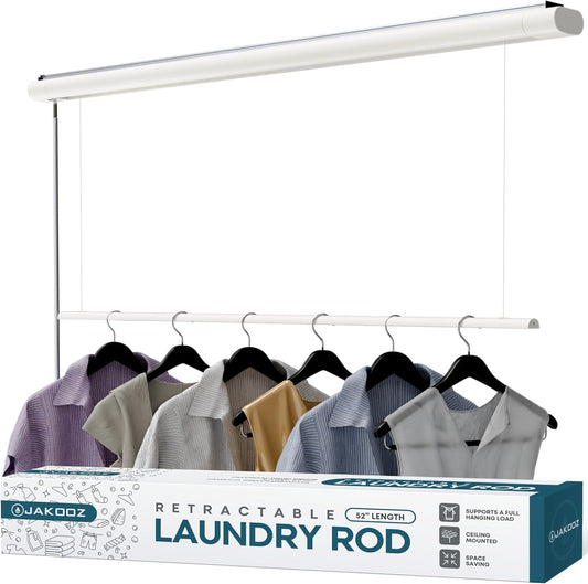 Retractable Ceiling Mounted Clothes Drying Rack for Clothing – 52.4" Pull-Down Laundry Rod Clothes Hanger Space Saving Design for Apartments & Indoor Air Drying – Ceiling Hanging Laundry Rack