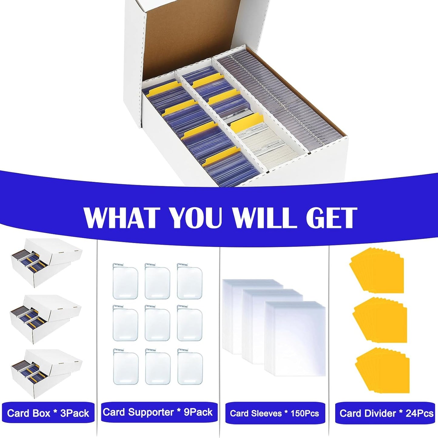 Sport Card Box 3 row Cardboard Storage Box White Bulk Trading Card Storage Collection Tray with 24 divider for MTG TCG