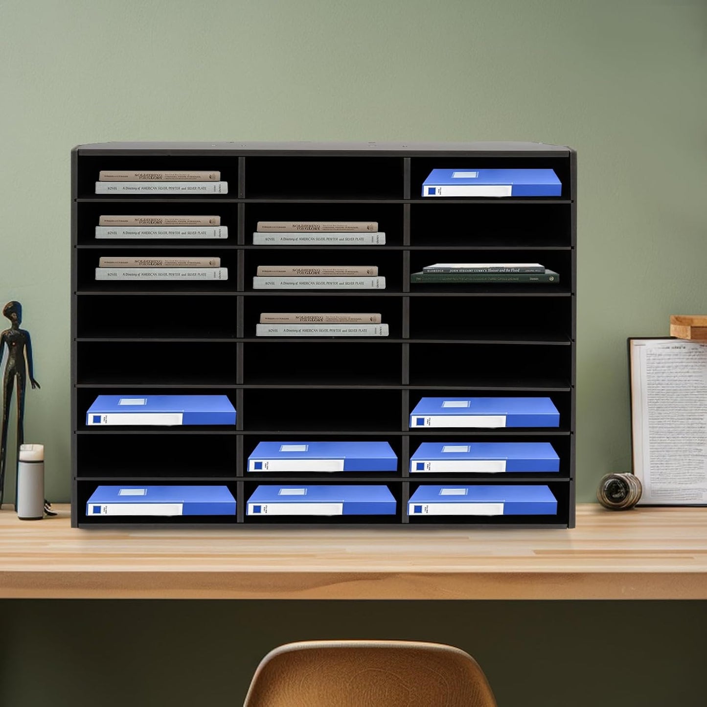 Mail Sorter Organizer, 24 Compartments Mailbox for Classroom, Desktop File Organizer with Adjustable Shelves, for Office Home Classroom, Black