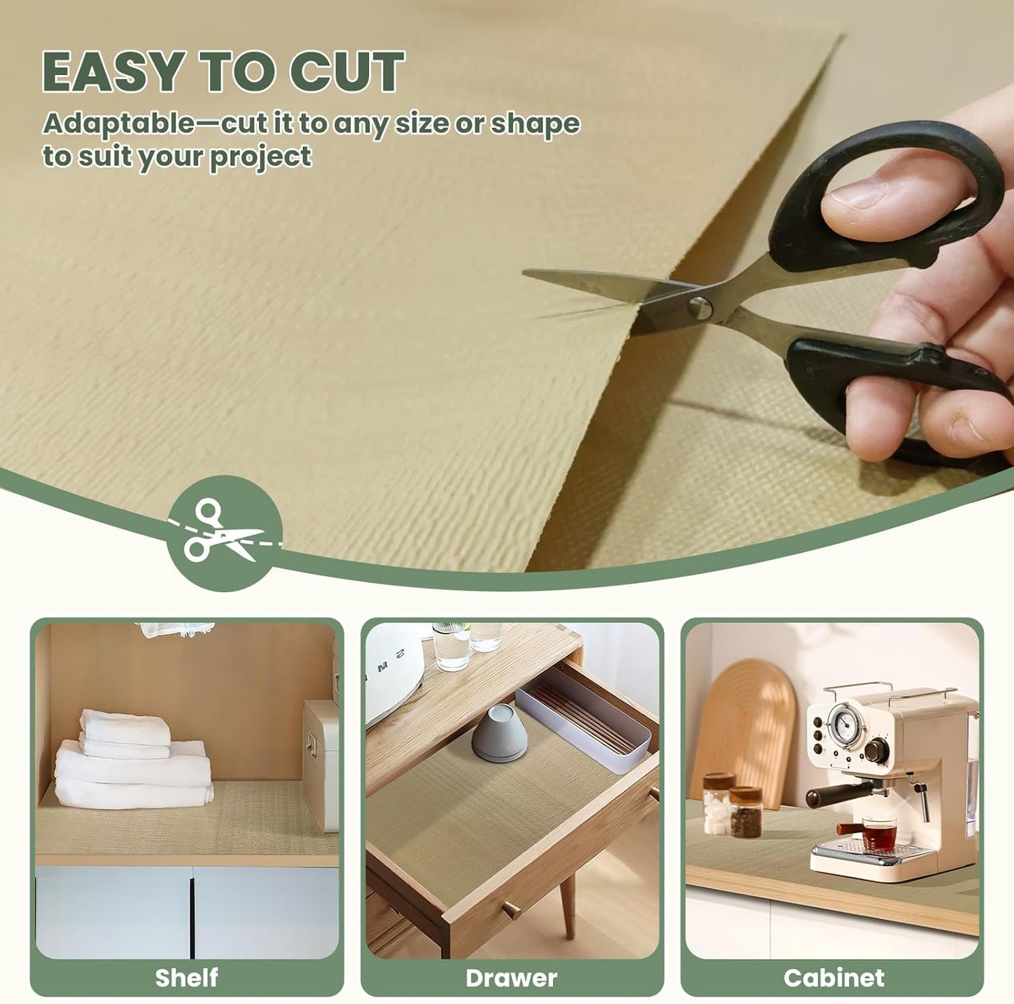 Drawer Liner and Shelf Liner for Kitchen Cabinet Liner Non-Adhesive Non-Slip Shelf Paper, Thick Strong Grip Waterproof Easy to Clean for Shelves, Cupboard, Desks, Khaki, 12 in x 20 FT
