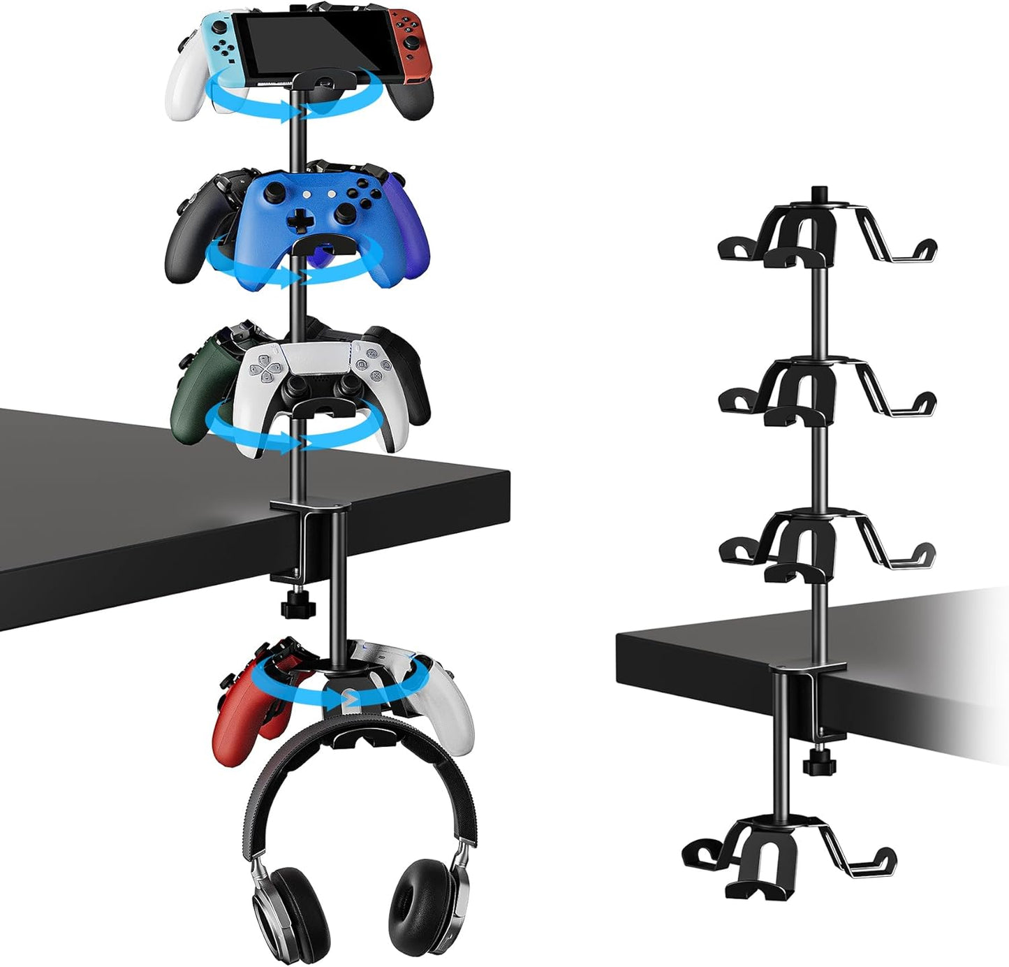 Aluminum Alloy Controller Holder 4 Layers Headphone Stand,Headset Holder & Desk Mounts for 12 Packs Controller，360 Degree Rotation Tier,Gaming Controller Stand for Xbox PS5 PS4 Switch(Black)