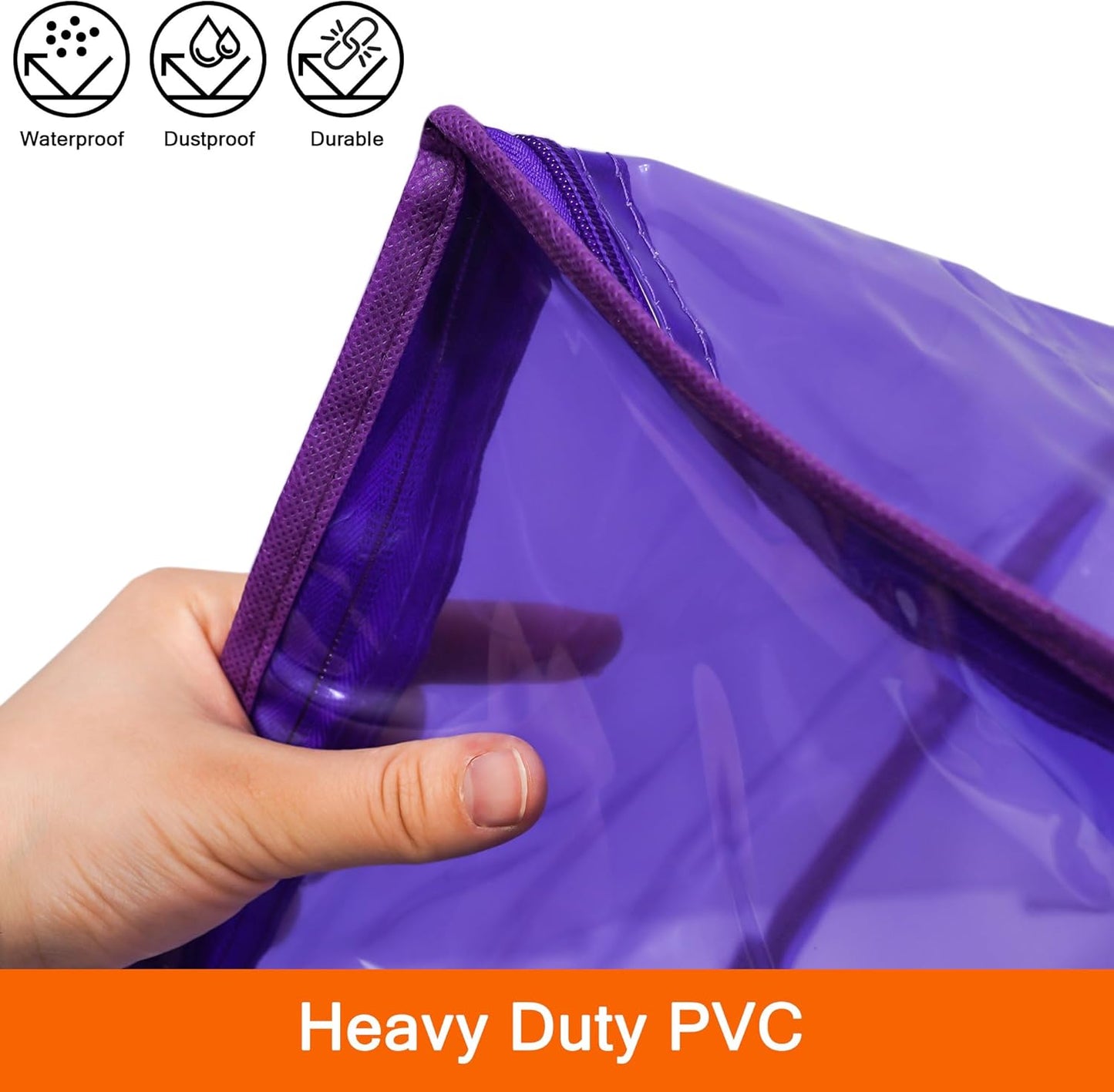 Vieshful Purple 40L Clear Clothes Storage Bag Colorful Clothes Organizer with Zipper Vinyl Storage Bag for Comforter, Blanket, Bedding, Duvet, Transparent Moving Totes 5 Pack