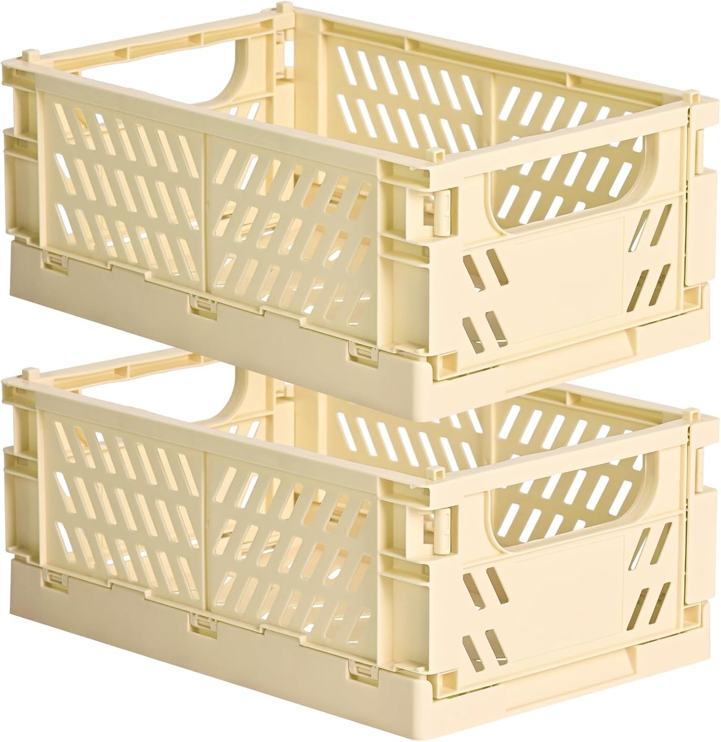 2-Pack Small Pastel Plastic Storage Baskets, Collapsible Crates for Organizing, Space-Saving Mini Bins for Classroom, Kitchen, Office, Bedroom (Yellow, 9.8" x 6.5" x 3.8")