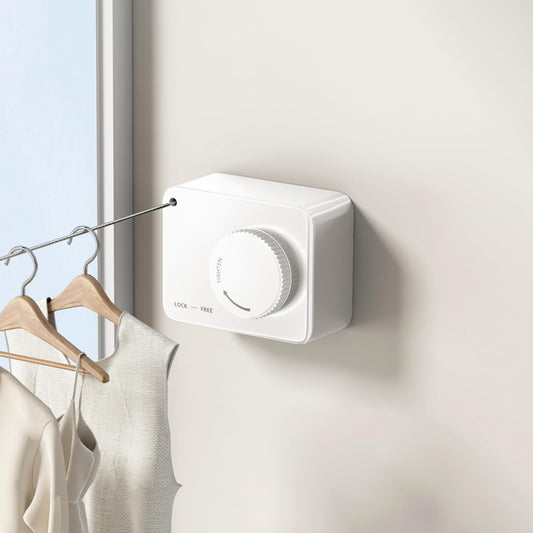 Retractable Clothesline Indoor, Non-Sagging Outdoor Clothes Line Retracting Heavy Duty Clothes Drying Laundry Line Wall Mounted Stainless Steel Line-13.8 Feets(White)