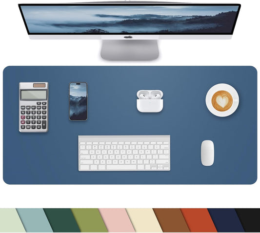 Pu Leather Desk Protector, Non-Slip Laptop Mat - Waterproof Writing Pad for Office/Home (23.6"x13.8", Grey Blue)