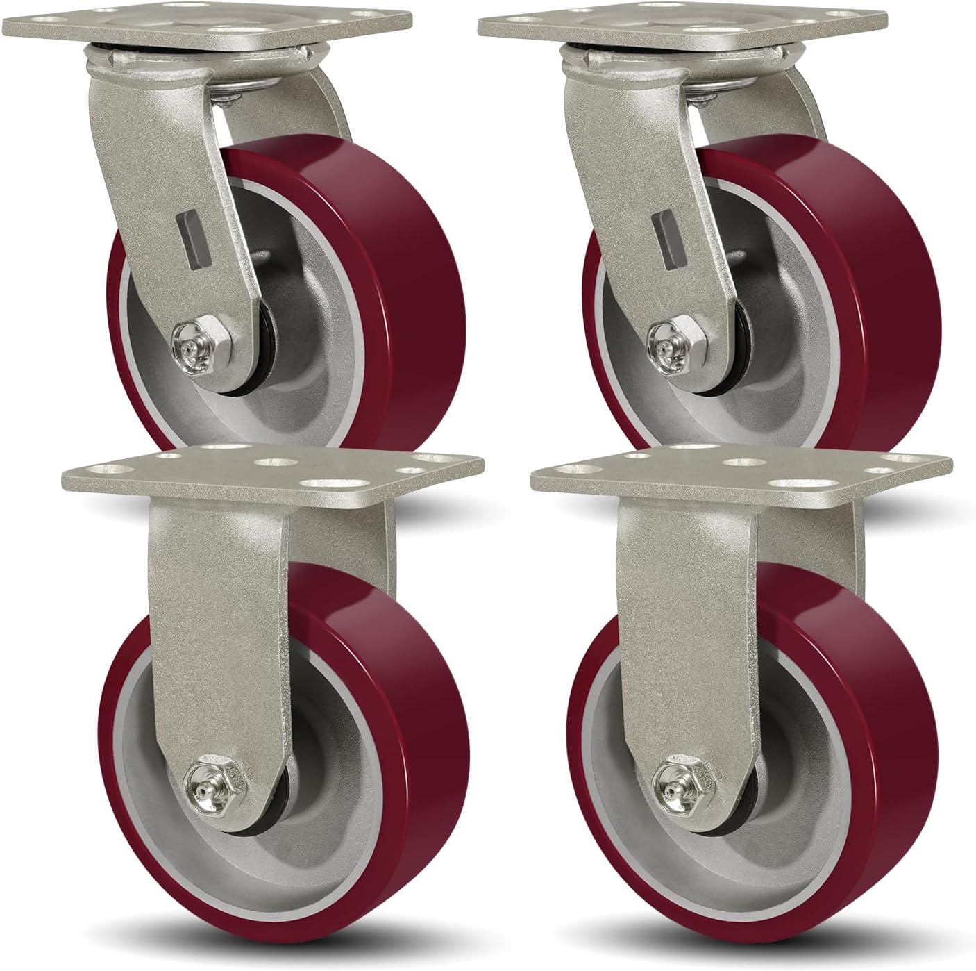 SY America 5" X 2" Casters Wheels,Heavy Duty Casters Set of 4，Polyurethane on Aluminum Wheels,2 Rigid 2 Swivel Casters,4400 LBS Load Capacity