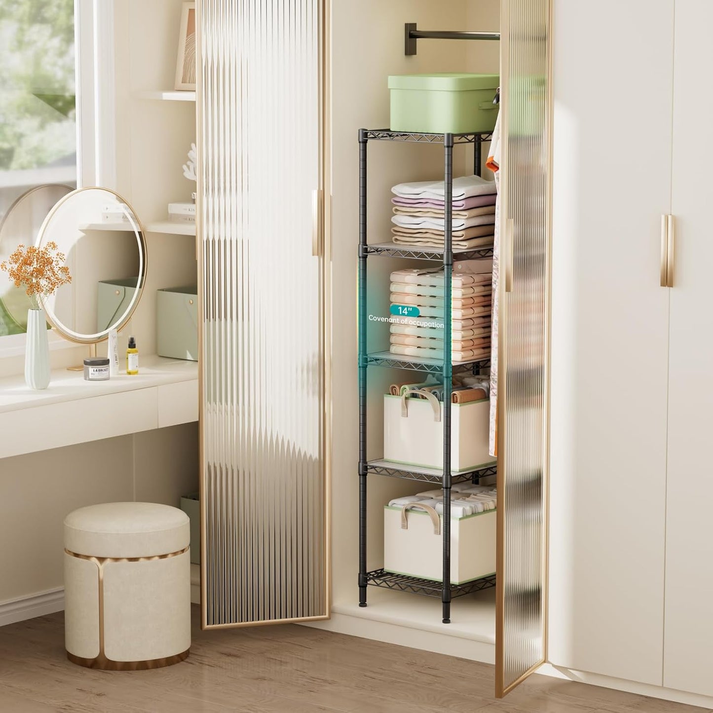 SINGAYE Shelf Closet Wire Shelving：Adjustable Metal Unit for Laundry Room Organization Bathroom Kitchen Home Storage with Wheels Pantry Rack Shelves