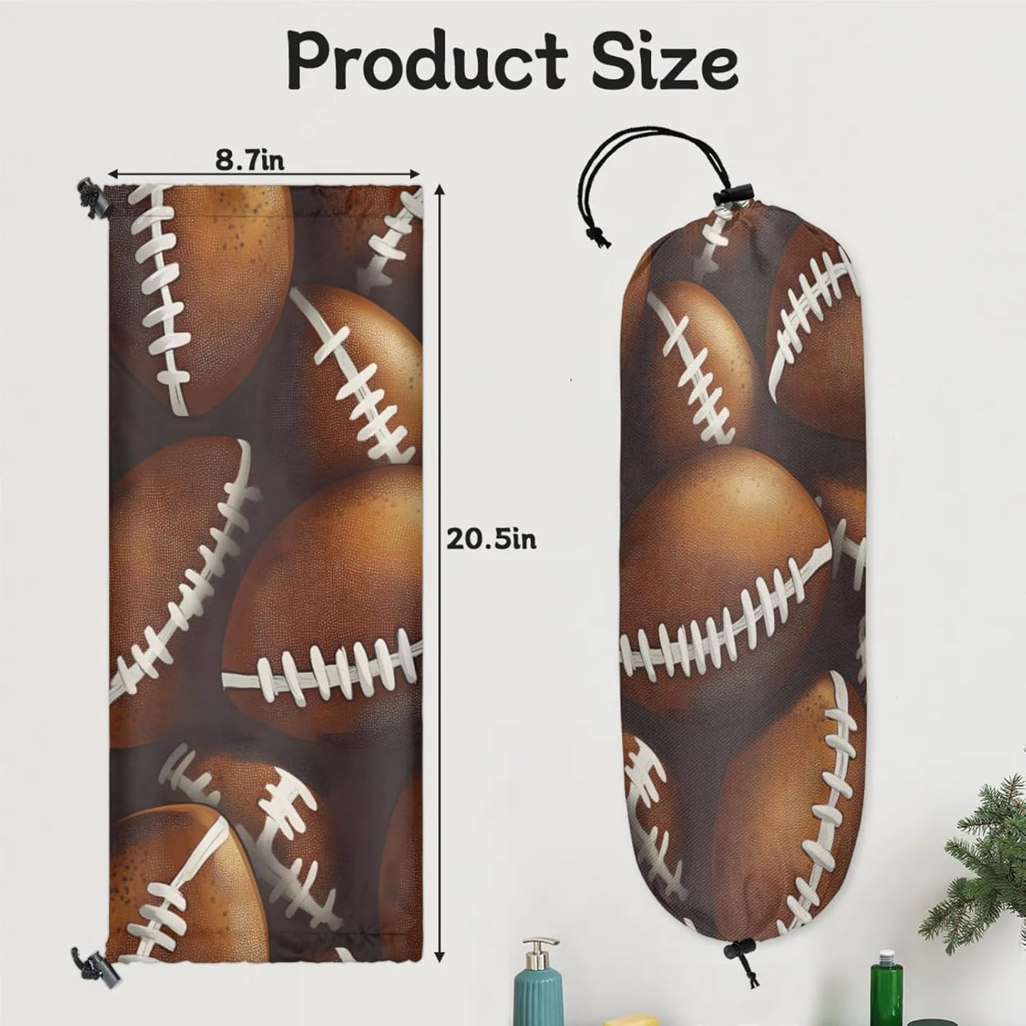 American Football Plastic Bag Holder 2 Pcs Grocery Bag Organizer Reusable Trash Bags Organizer Wall Mount Washable Kitchen Dispenser Holders with Drawstring Closure