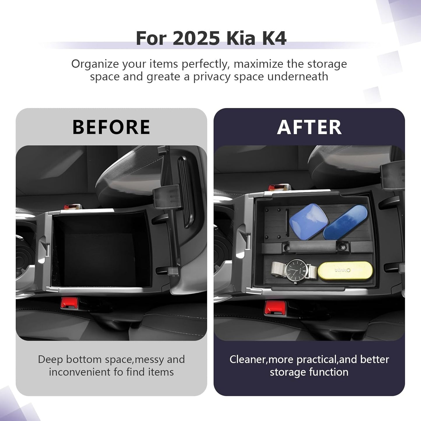 LUWU 2025 K4 Center Console Organizer Compatible with 2025 Kia K4 LX/LXS/EX/GT-Line/GT-Line Turbo Armrest Console Organizer Armrest Insert Tray 2025 Kia K4 Accessories
