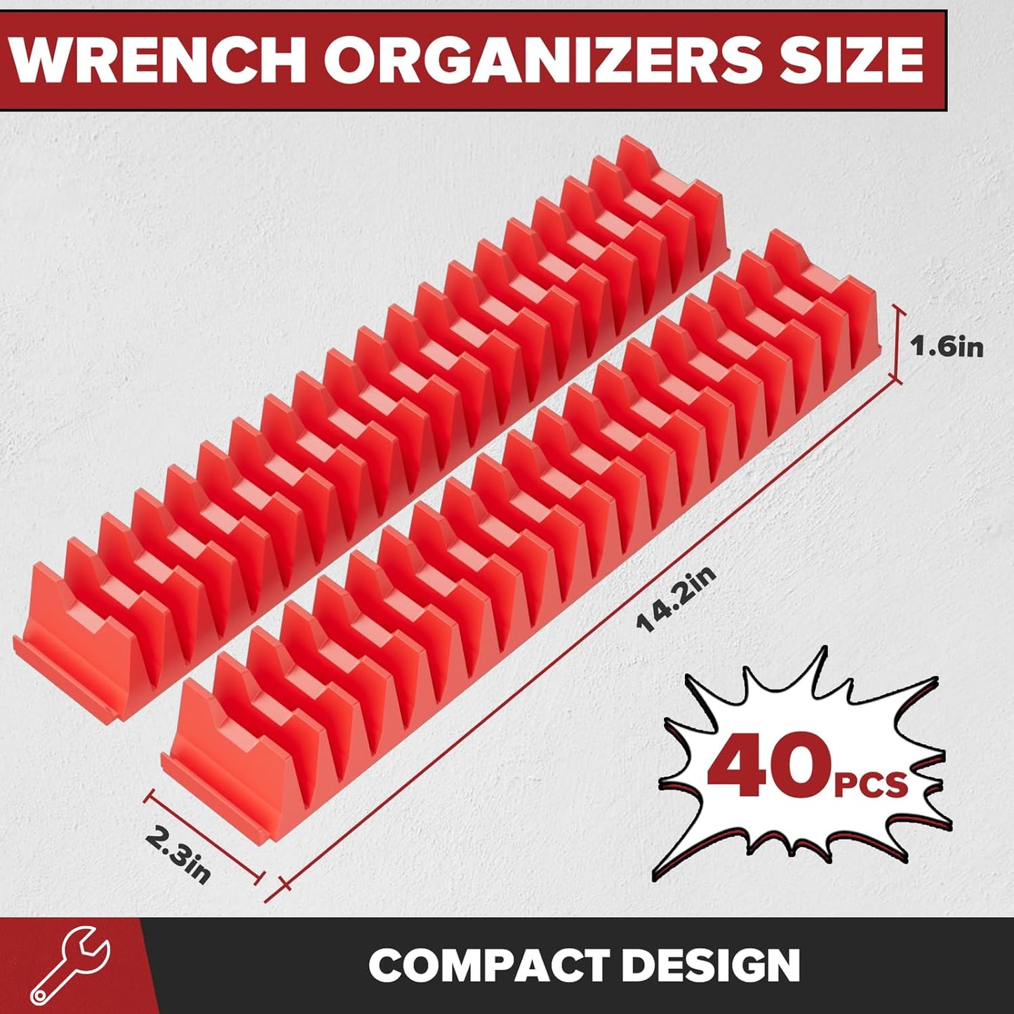 40PCS Magnetic Wrench Organizer Holder - Wrench Tool Organizers for Tool Drawer Storage, Wrenchs Storage Set with Metric & SAE Label, Organization Tool Gift for Professional Mechanics Men, Red