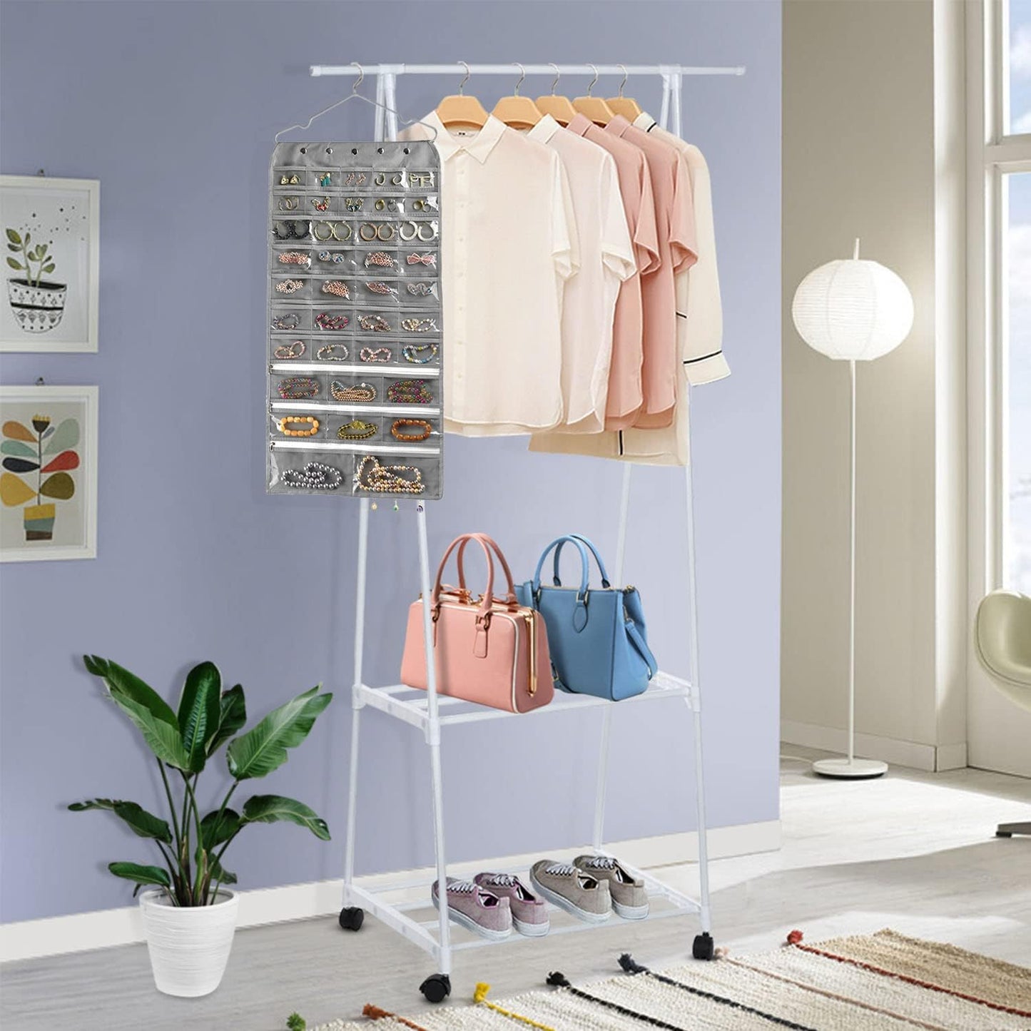 BB Brotrade Hanging Jewelry Organizer,Accessories Organizer,56 Pocket Organizer for Holding Jewelries (Grey-56 Pockets)