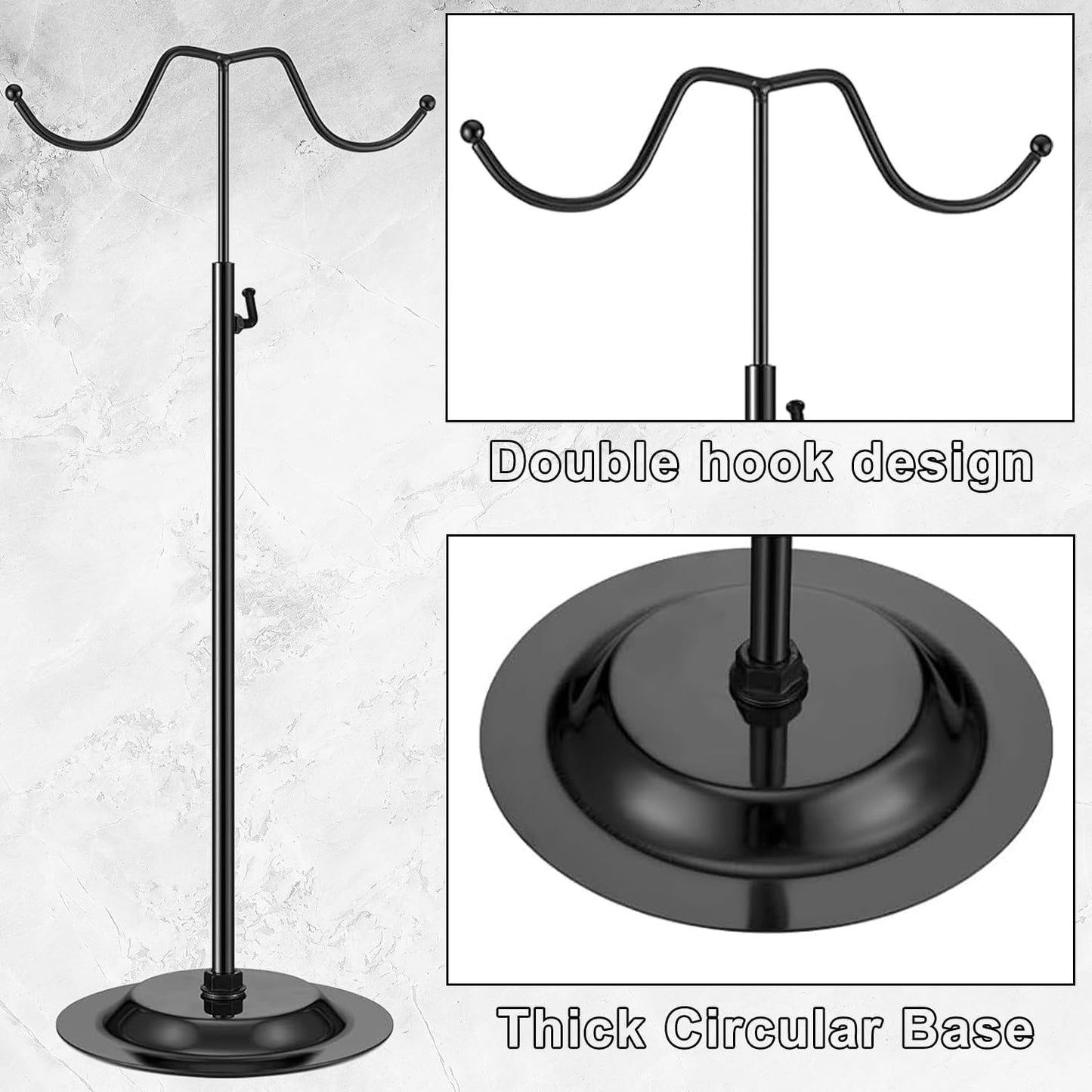 4 Pcs Purse Display Stand Adjustable Height Handbag Display Stand Metal Handbag Stand Holder Double Hook Purse Holder Stand for Home Store Boutique Counter, Black