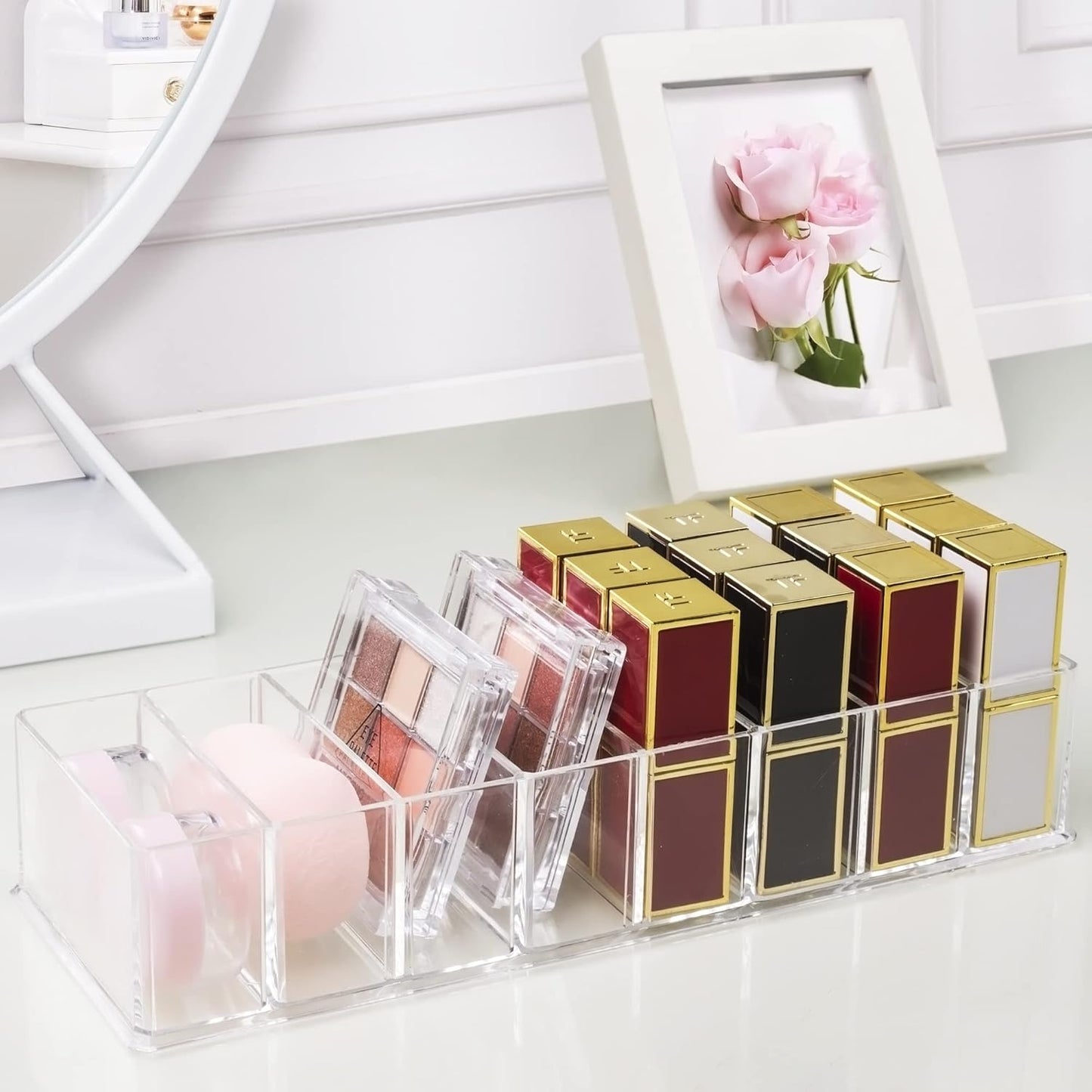 Detachable Makeup Organizer, 8 Compartments Acrylic Cosmetic Storage Jewelry Display Boxes, Clear Drawer Organizers Case for Dresser Vanity Bathroom Kitchen