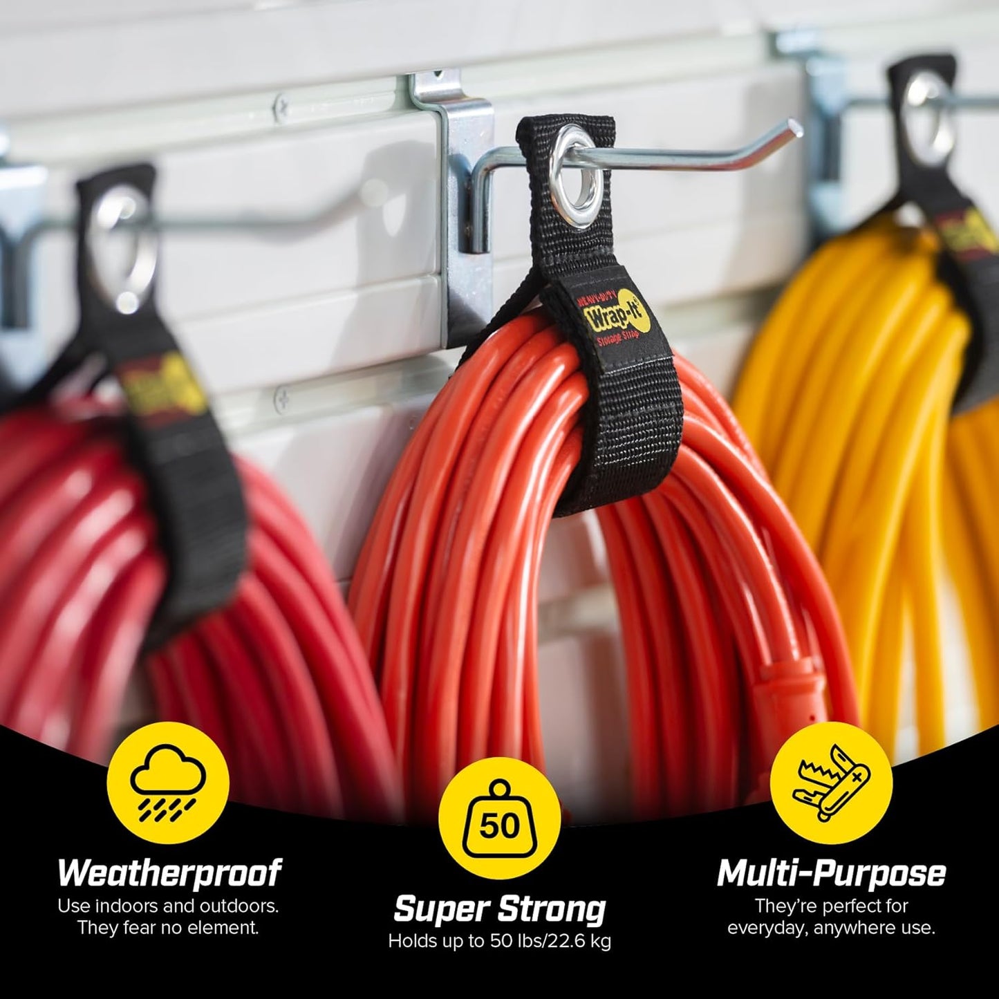 Heavy-Duty Wrap-It Storage Straps, 10-inch (6 Pack) - Hook and Loop Extension Cord Organizer Hanger, Cord Keeper, Cable Straps for Cords, Hoses, and Garage Storage