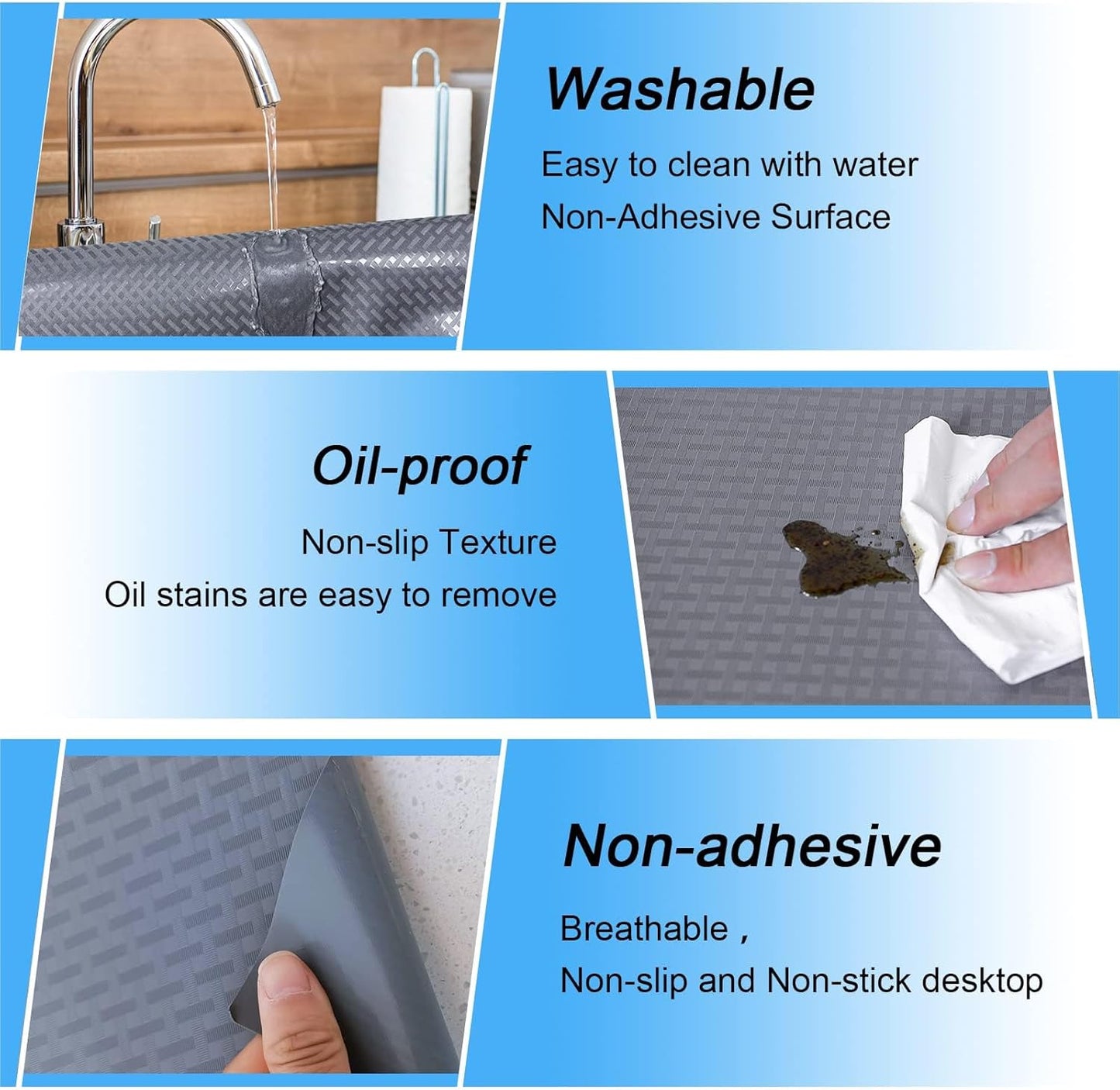 FEXIA Drawer Liners for Kitchen Cabinets, 17.5 Inch x 20 FT(240 Inch) Non Adhesive Cabinet Liner, Refrigerator Liners, Washable Oil-Proof Fridge Pads Shelves Drawer (Gray)