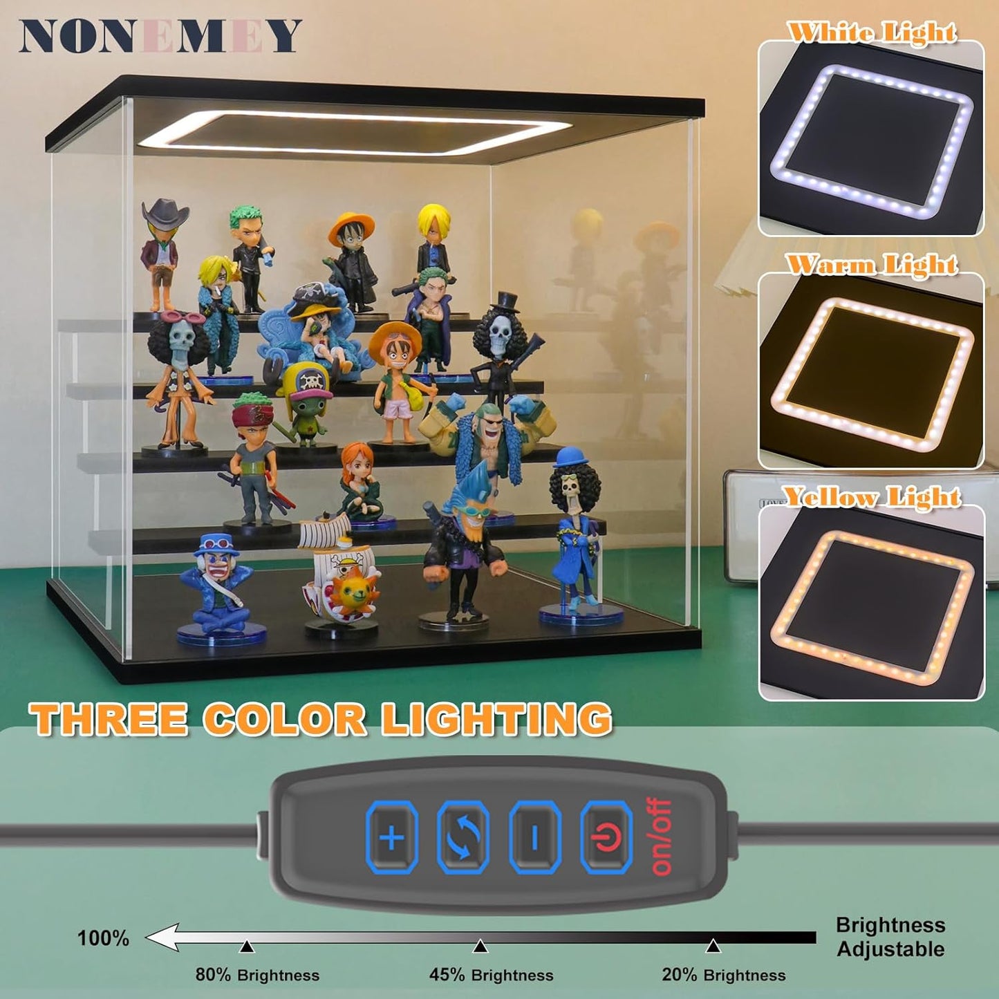 NONEMEY Clear Acrylic Display Case Stand with LED Light 2/3/4/5/6 Tier Storage Box Showcase Dustproof Organizer Box for Collectibles (5Tier 12.4*12.2*12inch )
