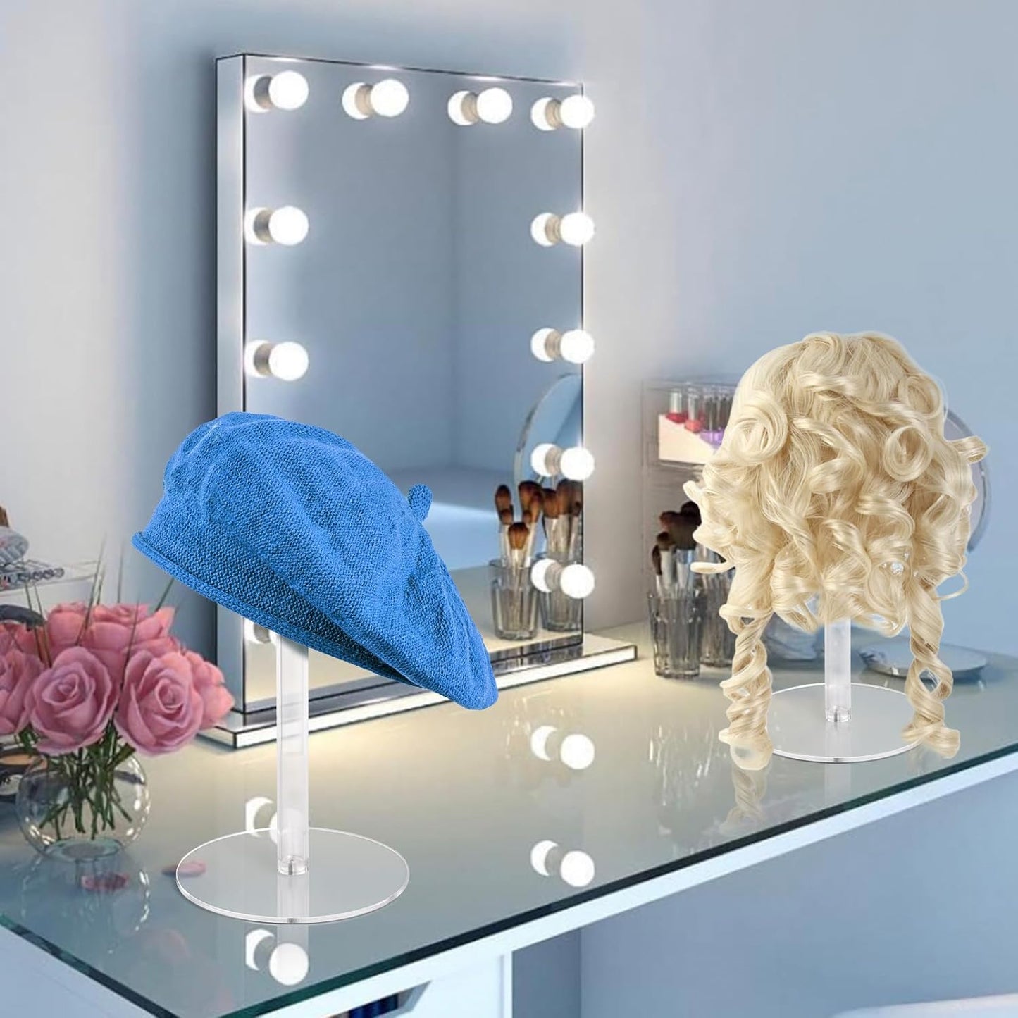 4PCS Acrylic Hat Stand and Wig Display Rack with Height Adjustable, Clear Dome Tabletop Hat Stand Cap, Sun Hat Holder Stand, Cowboy Hat Holder Baseball Cap Rack for Display