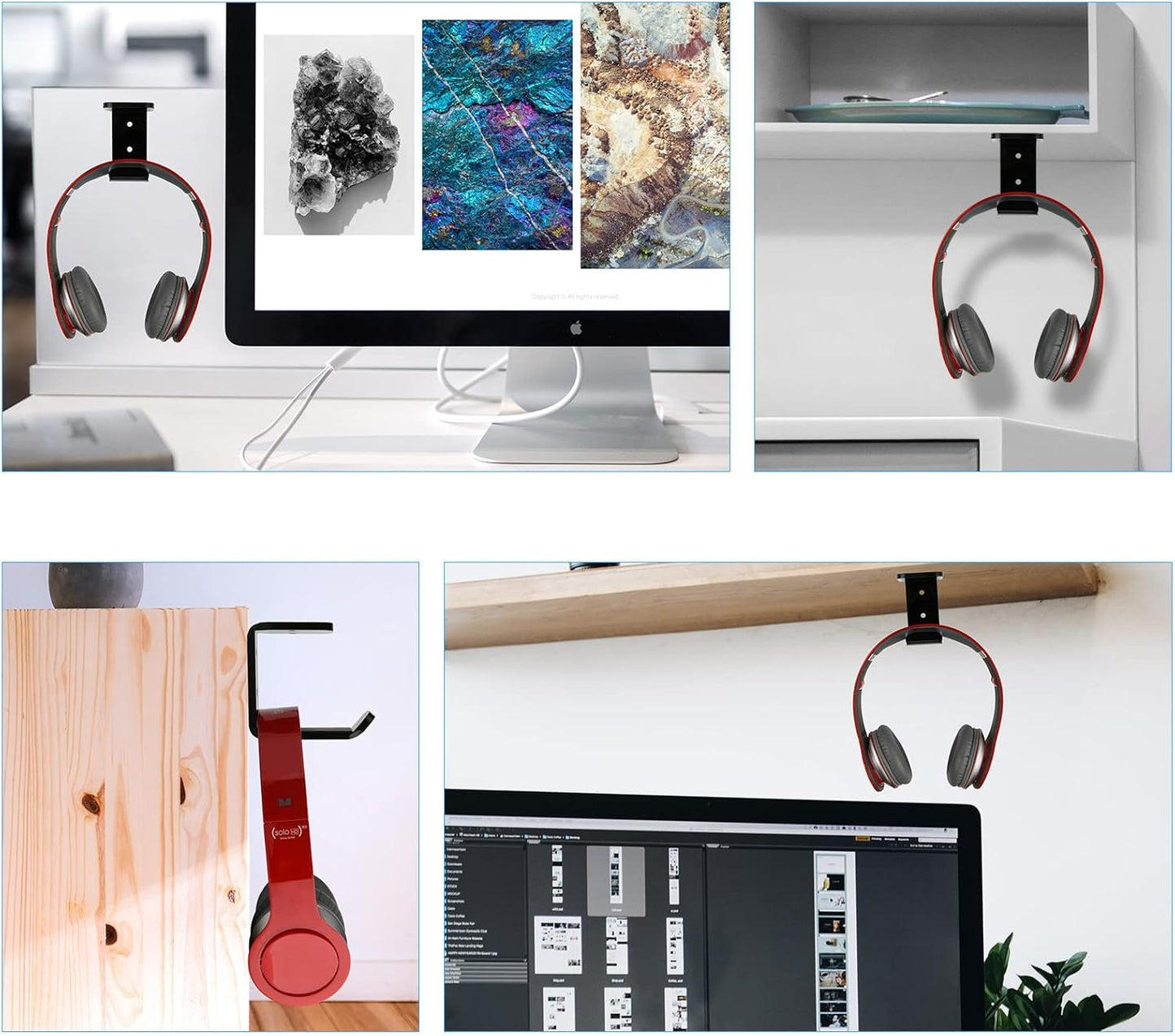 Cosmos 2 Pcs Headphone Hanger Mount Under-Desk Headset Hanger Hook Earphone Holder Wall Mount Hooks with Adhesive Tape & Screw Set Compatible with PC Gaming DJ Headset, Acrylic (Solid Black)