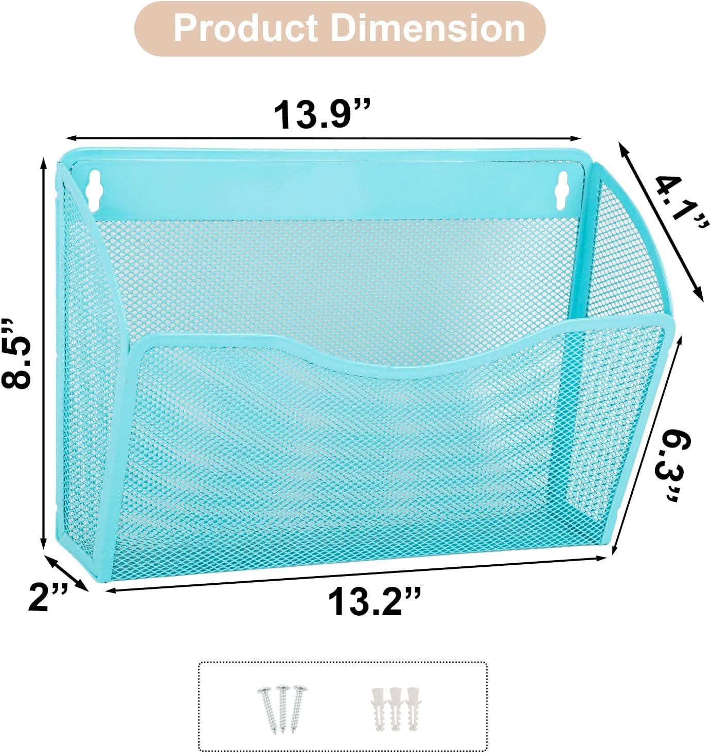 EASEPRES 3 Single Pocket Mesh Hanging File Organizer, Vertical Wall Mounted Magazine File Holder, Mount Basket Mail Paper Document Folder Organizing for Office, Home and School, Blue