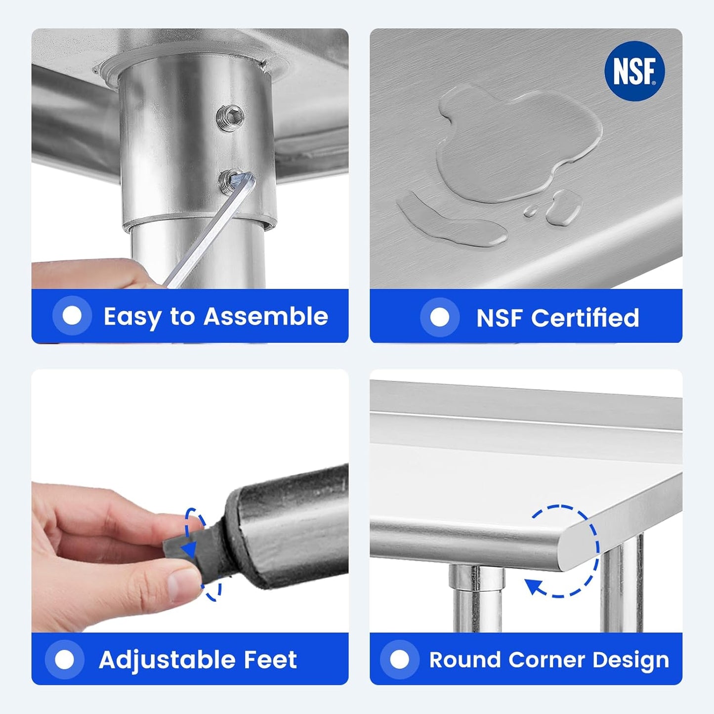 Hally Stainless Steel Table for Prep & Work 14 x 60 Inches, NSF Commercial Heavy Duty Table with Undershelf and Backsplash for Restaurant, Home and Hotel