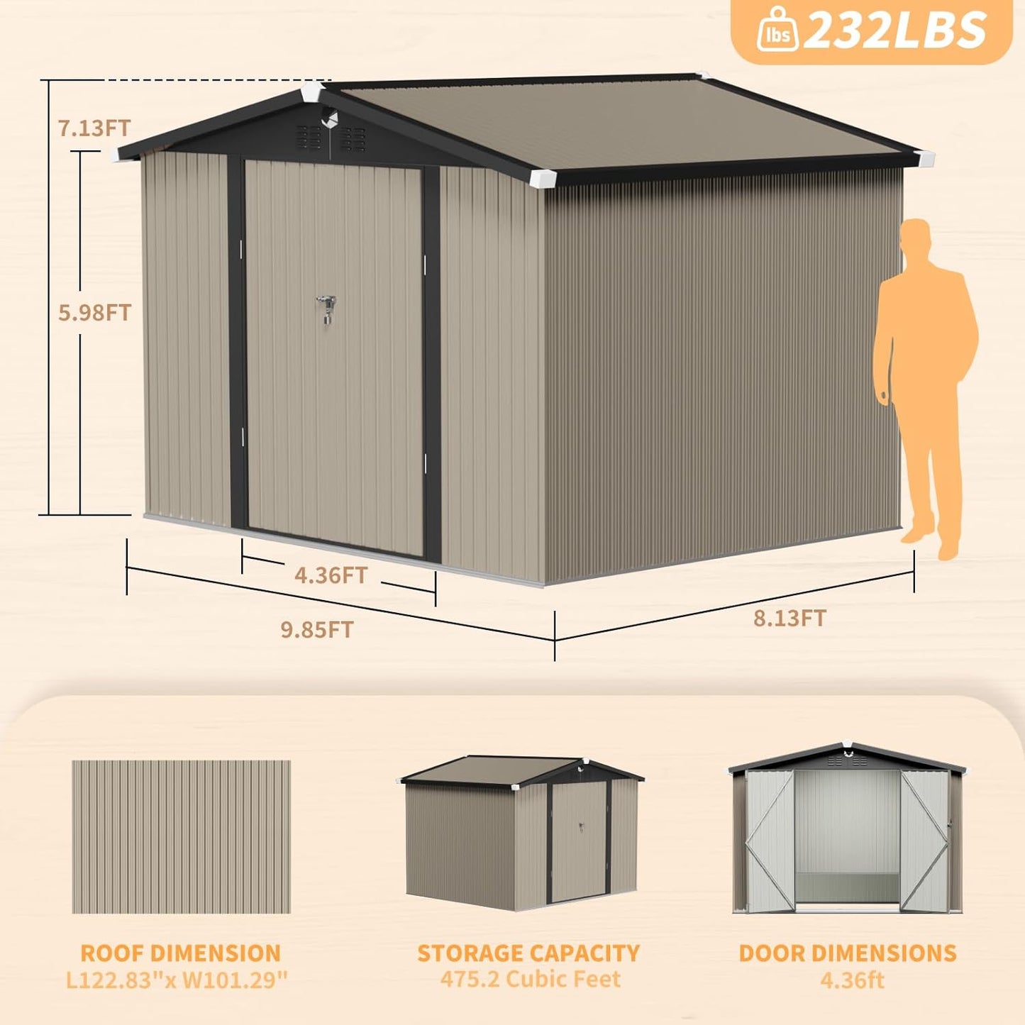 Outdoor Storage Shed 10x8 FT,Metal Tool Sheds,Waterproof Outside Storage Shed,Large Storage Building with Lockable Door