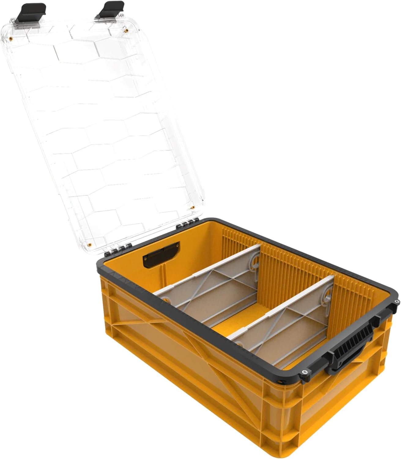 SIDIO Weather Resistant Stackable Storage Bins for Organization - Half-Size Plastic Bin with Dividers for Garage Organization, Home Storage - Heavy Duty Organizer Box (Sol)