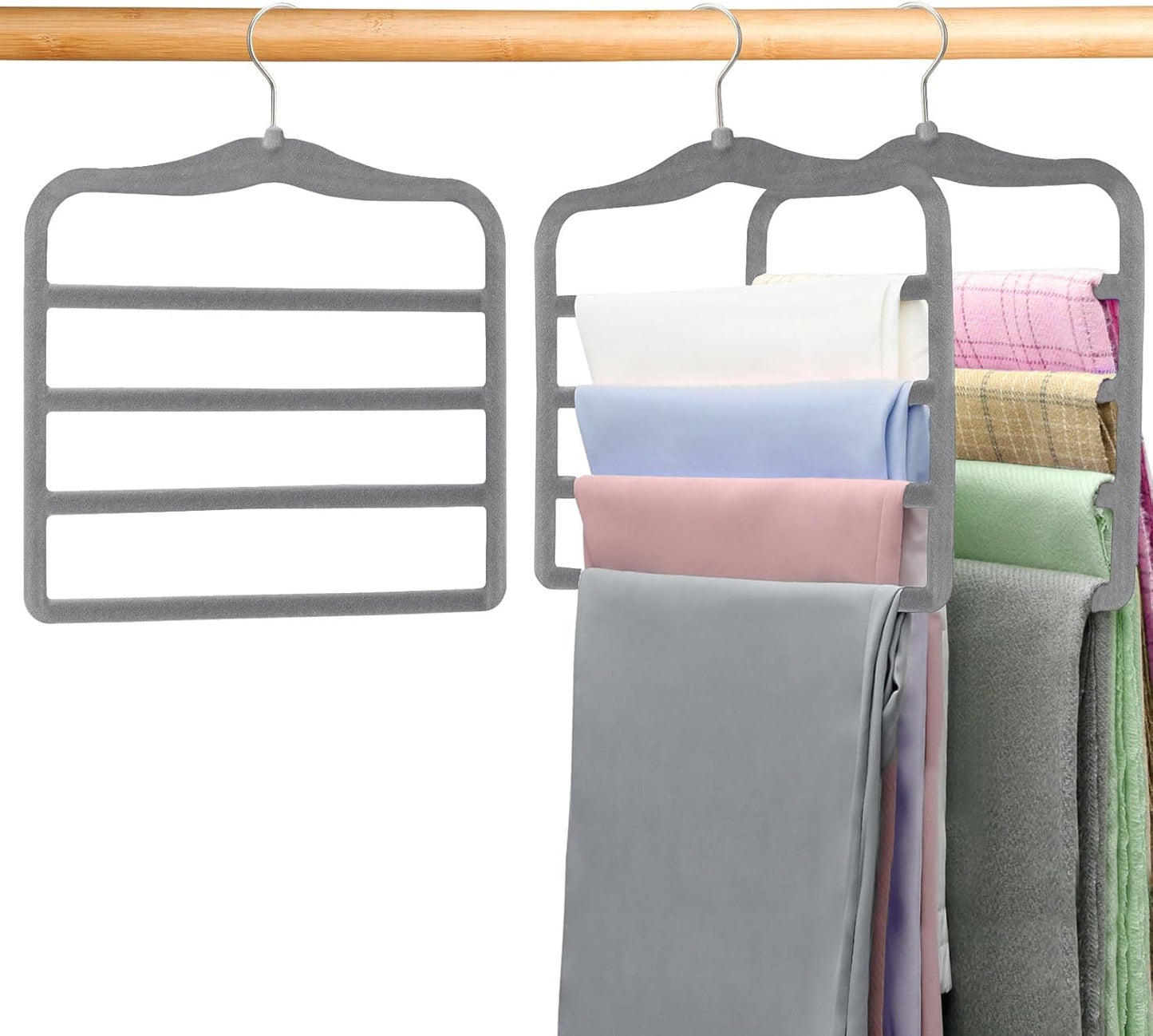 Closet Organizers and Storage, Magic Pants Hangers Space Saving, 4 Tiers Skirt Hangers, Jean Scarf Hangers, Closet Organizer Clothes Hangers, College Dorm Essentials Apartment Essentials-2 Pack