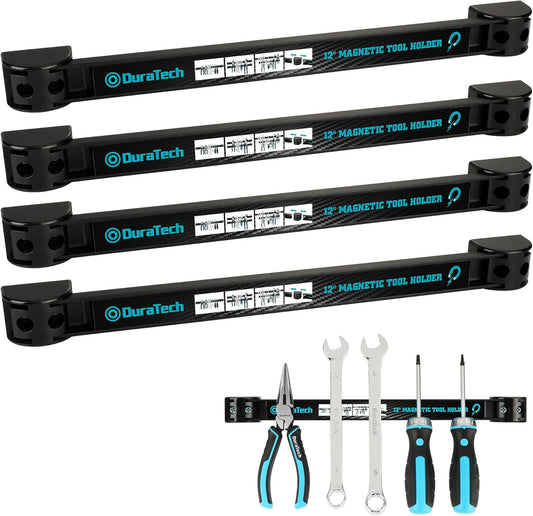 DURATECH 4 Pack 12" Magnetic Tool Holder Strip, Heavy Duty Magnetic Tool Bar, Magnetic Space Saving Tool Organizer with Mounting Screws for Garage, Workshop, Kitchen