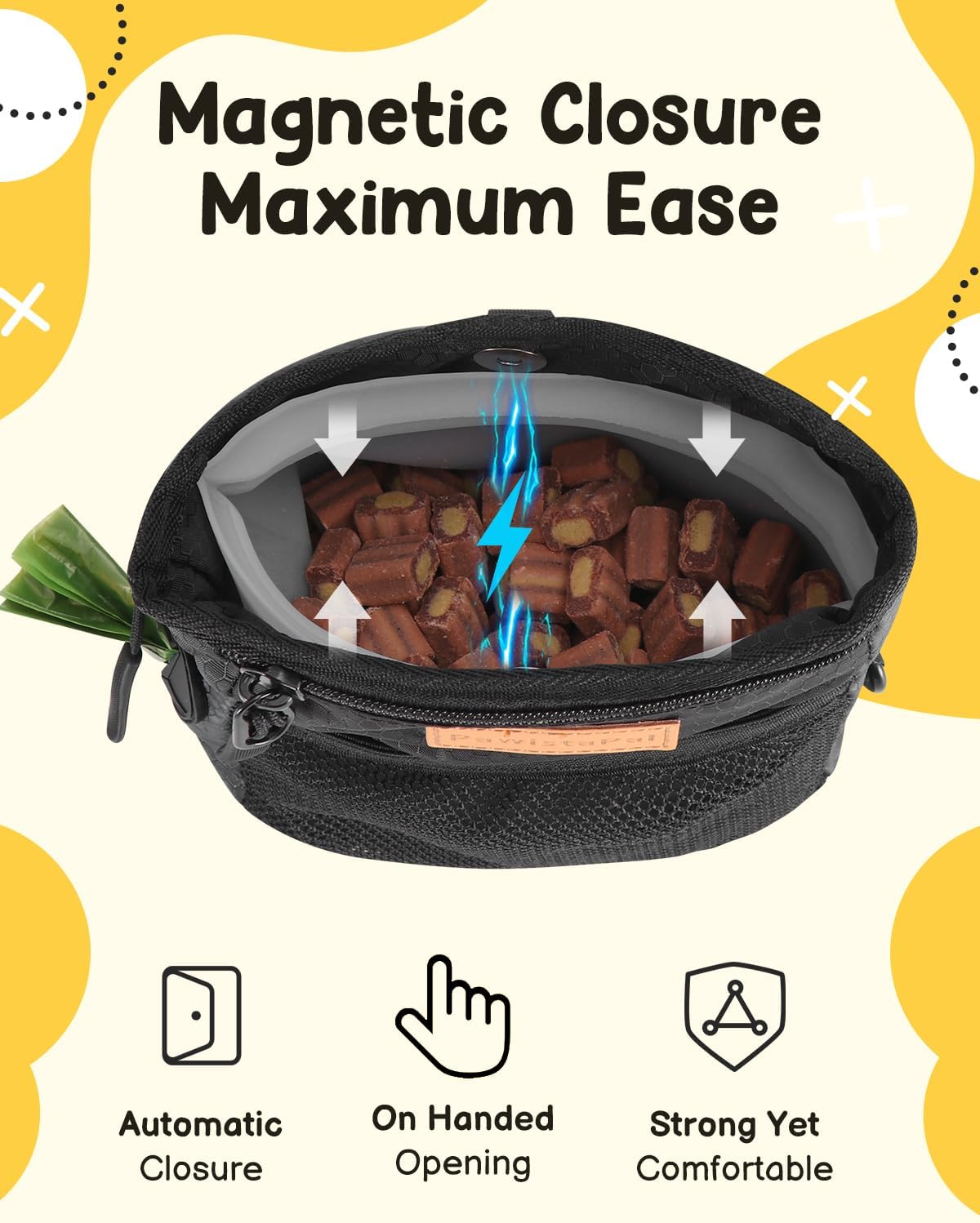 Dog Treat Pouch for Pet Training, 2-Cup Puppy Treat Holder with Silicone Liner, Magnetic Training Bag for Trainers