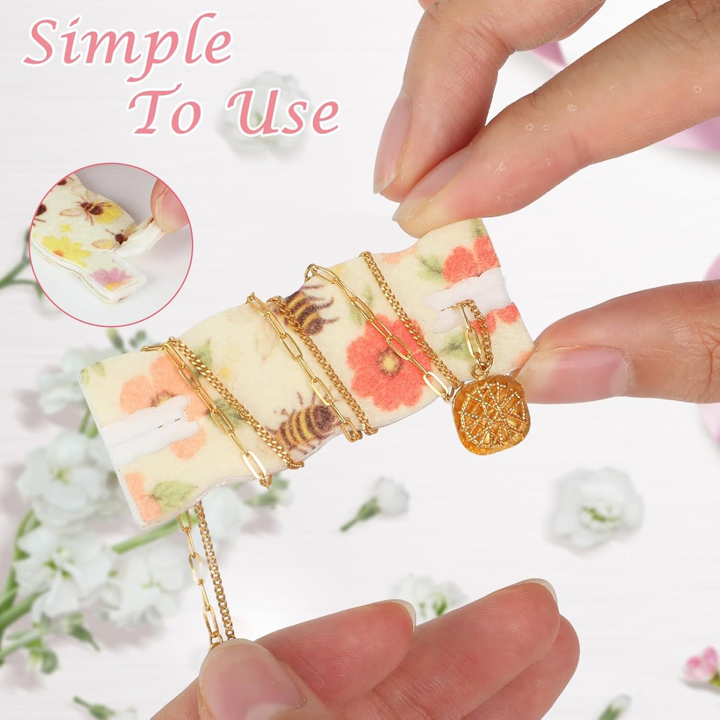 10 Pack Portable Tangle-Free Jewelry Organizer, Travel Necklace Storage Case for Chains, Pendants & Bracelets, Jewelry Containers with Card Holder, Anti-Tangle Jewelry Roll Alternative (Bees)