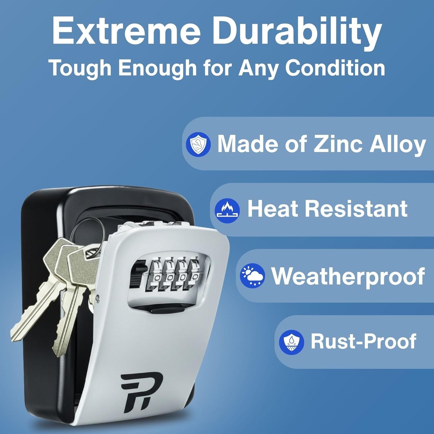 RUDY RUN Key Lock Box for Outside - Wall Mount Combination Lockbox for House Keys Outdoor