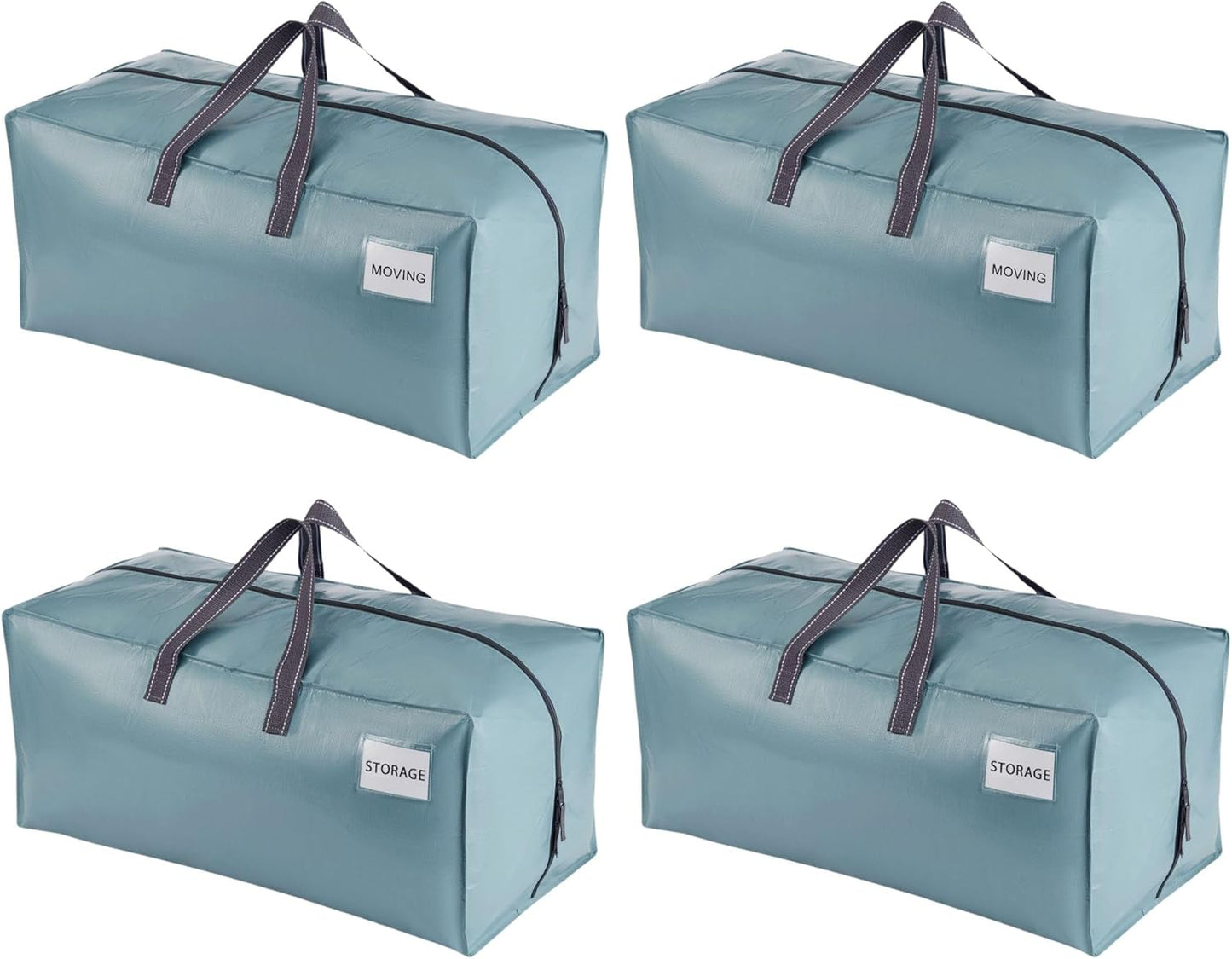 VENO 4 Pack Moving Bags w/Backpack Straps, Heavy Duty, Moving Boxes Alternative, Packing Supplies, Large Storage Totes for Dorm Room Essentials with Zipper for Clothes (Shiny Light Blue, 4 Pack)