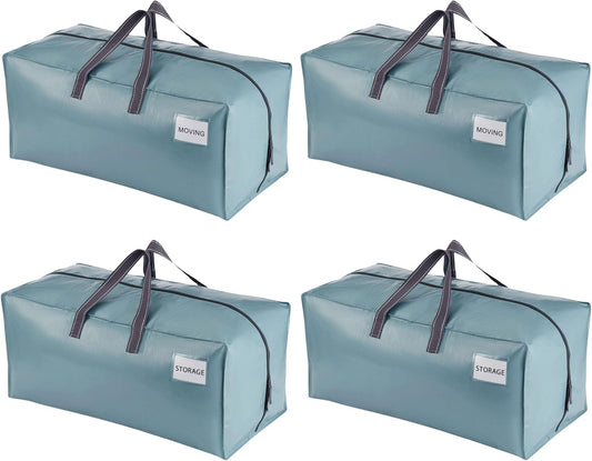 VENO 4 Pack Moving Bags w/Backpack Straps, Heavy Duty, Moving Boxes Alternative, Packing Supplies, Large Storage Totes for Dorm Room Essentials with Zipper for Clothes (Shiny Light Blue, 4 Pack)