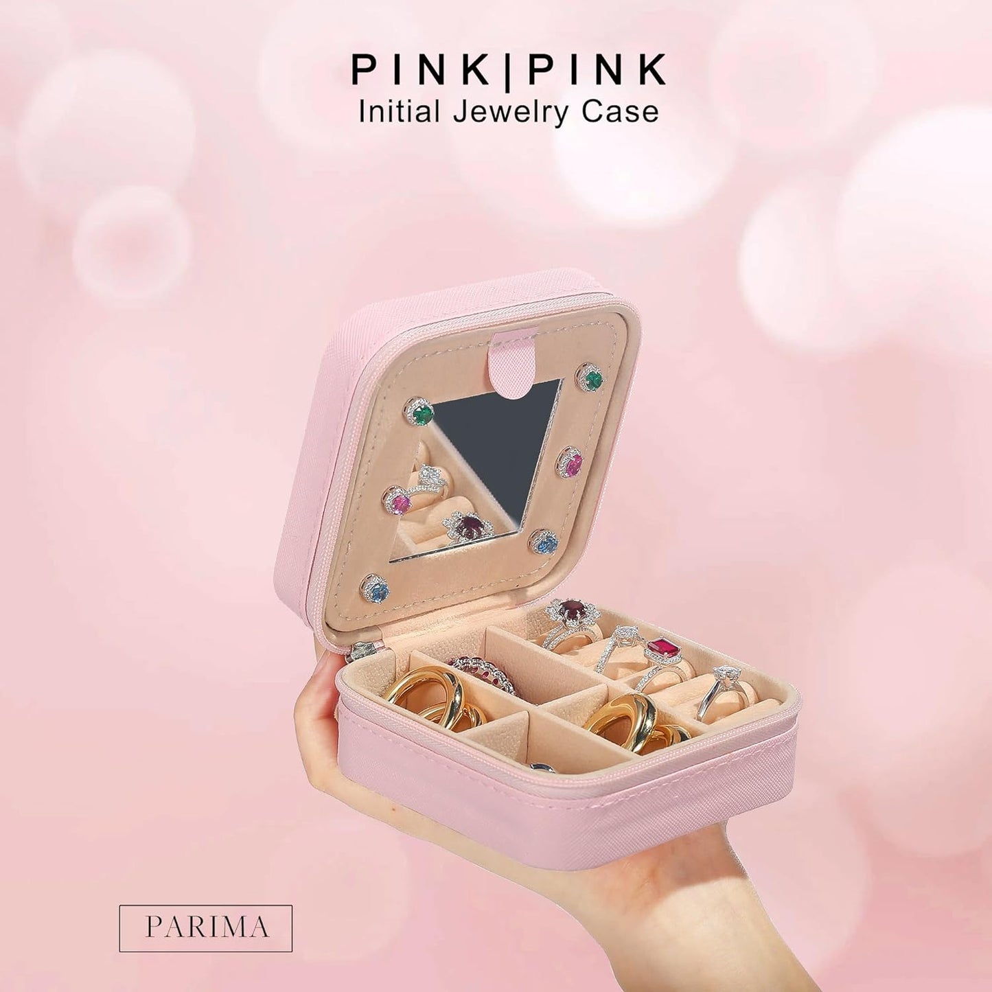 Parima Small Jewelry Box for Girls, Initial Jewelry Boxes for Girls | Small Jewelry Organizer | Travel Jewelry Case | Mini Travel Jewelry Box - Letter G, Pink
