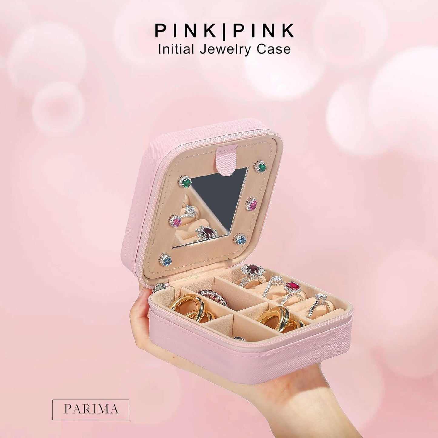 Parima Gifts for Women - Personalized Gifts for Women Wife, Travel Jewelry Case Jewelry Boxes for Birthday Gifts for Mom Her Travel Gifts for Her- Letter K, Pink