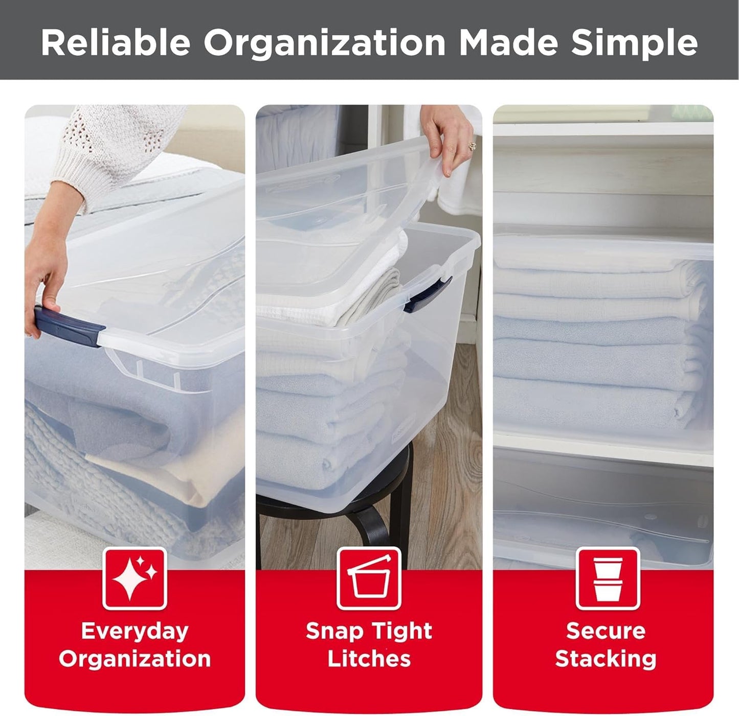 Rubbermaid Cleverstore 71 Qt Clear Storage Bins with Lids, 4-Pack, Stackable, BPA-Free, Made in USA