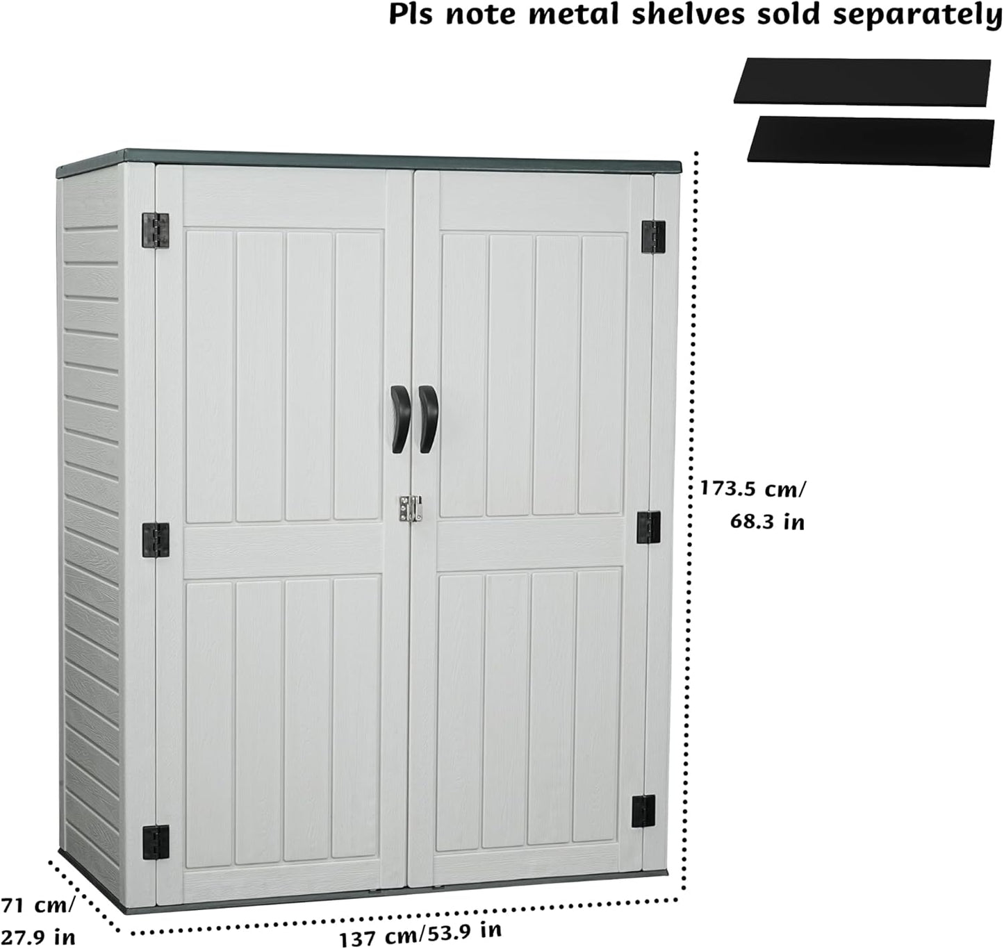 EHHLY Vertical Resin Storage Shed, 60 Cuft Garden Tool Sheds & Outdoor Storage, Plastic Outdoor Storage Cabinet Waterproof, 4.5 x 2.3 ft Backyard Outside Lawn Mower Storage Shed, Light Grey