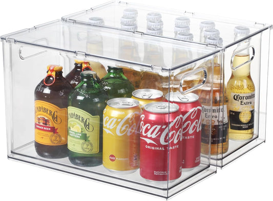 Fridge Drawer Pull Out Stackable Bins, Clear Refrigerator Stackable Organizers, Fridge Organizer Storage for Kitchen, Pantry, Vegetables, Fruits (2 Tall)