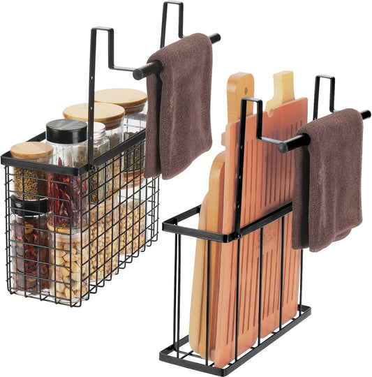 2 Pack Cabinet Door Organizer,Over The Cabinet Door Organizer with Towel Bars,Hang Over Cabinet Door Storage, Kitchen Cabinet Door Organizer for Cutting Board, Baking Sheet, Foil, Plastic Wrap