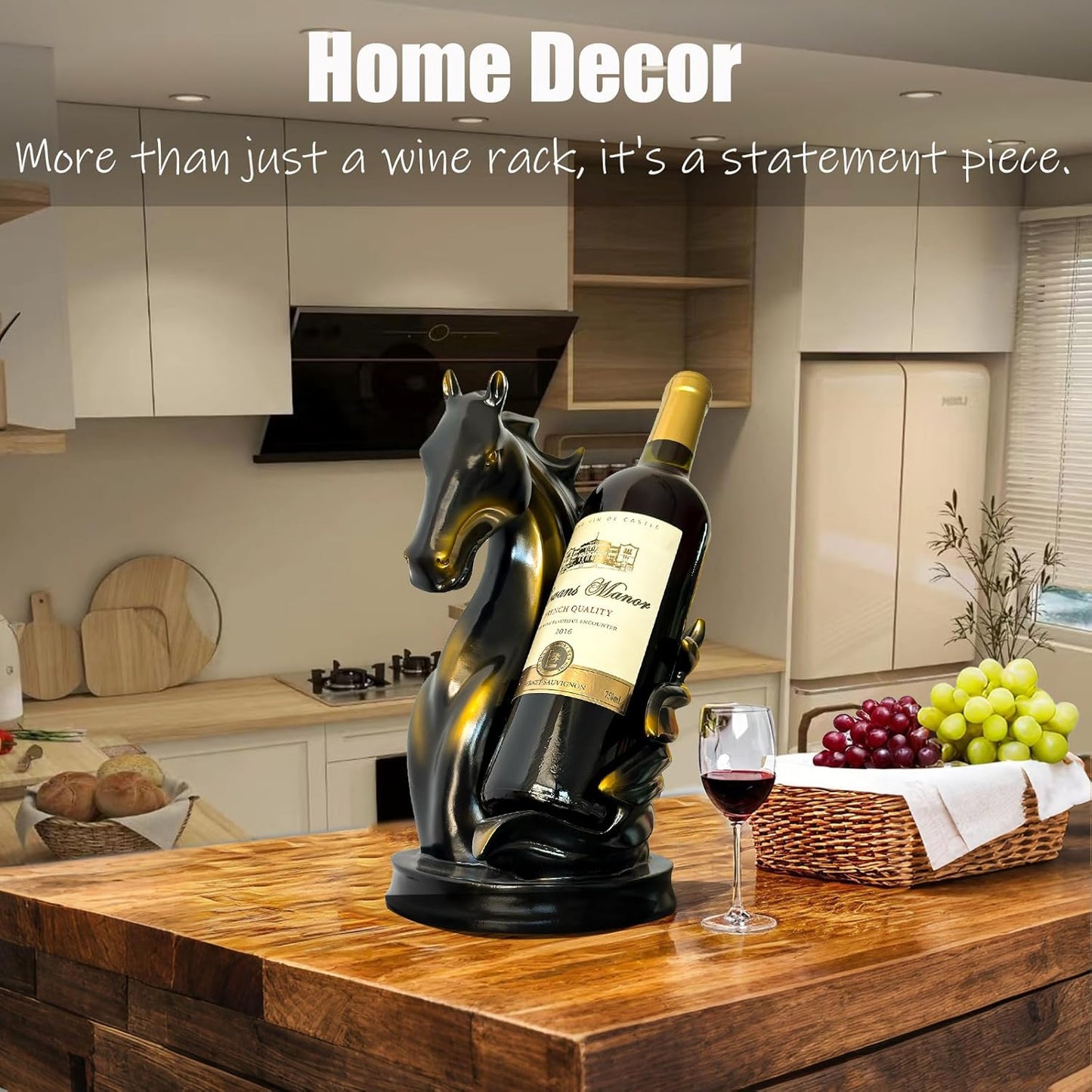 Wine Bottle Holder Wine Racks Tabletop Horse Statue as Home Kitchen Wine Cellar Decorative Storage Organizer, Horse Sculpture Horse Decor Horse Gifts for Girls Men Women (Black)
