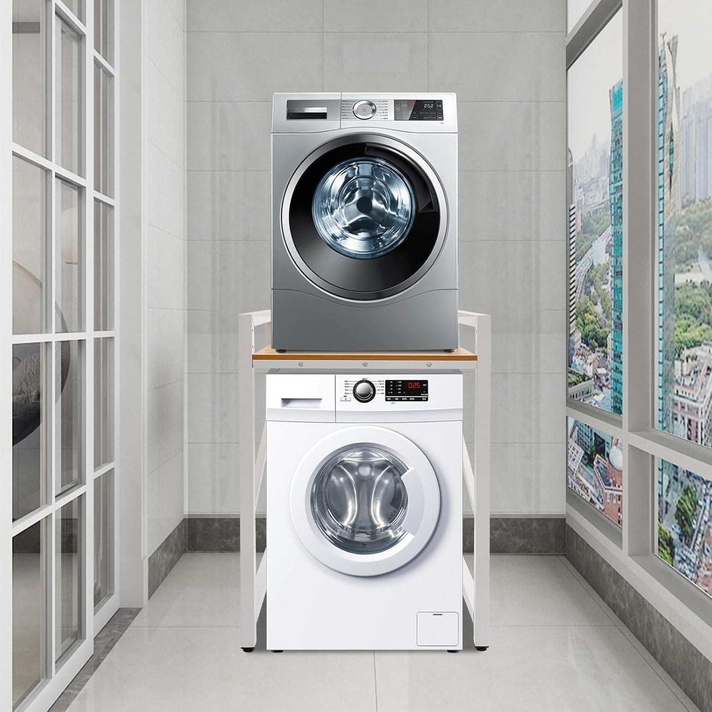 Over The Washer and Dryer Storage Shelf, Height Adjustable Washer Dryer Stacking Rack Stand for Bathrooms Laundry Rooms, Load Capacity 660 lbs