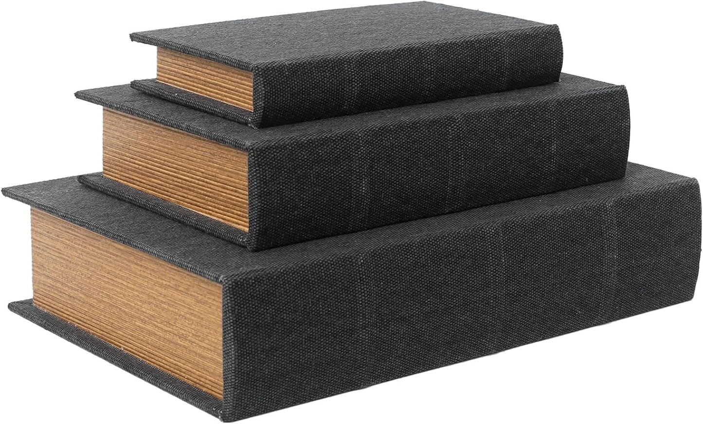 Modern Linen and Wood Decorative Faux Book Boxes Set of 3-13",10",8" - Black