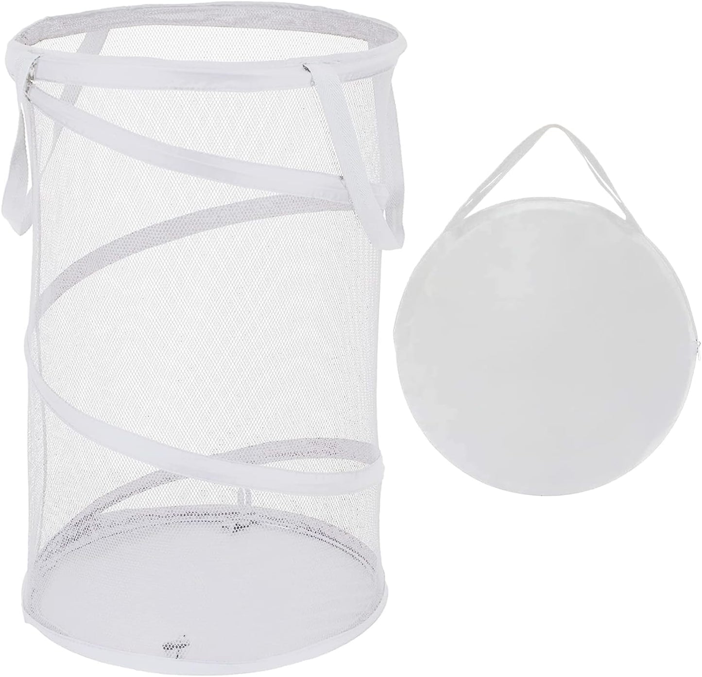 BATTOO Large Collapsible Laundry Basket Foldable Mesh Pop Up Hamper with Handles for Laundry Room, Bathroom, Kids Room, College Dorm, Travel, Storage Organizer White