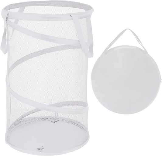 BATTOO Large Collapsible Laundry Basket Foldable Mesh Pop Up Hamper with Handles for Laundry Room, Bathroom, Kids Room, College Dorm, Travel, Storage Organizer White