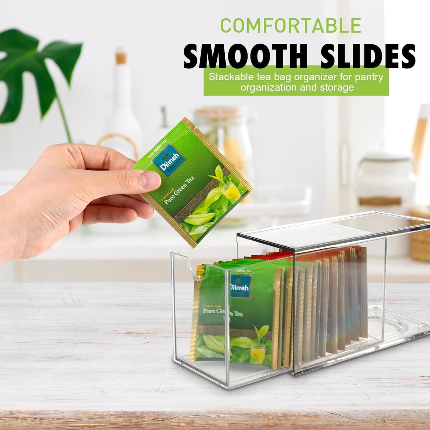 Ettrick 4 Pack Stackable Tea Bag Organizer, Clear Acrylic Tea Bag Drawer for Drawer, Pantry, Kitchen, Cabinet, Countertop