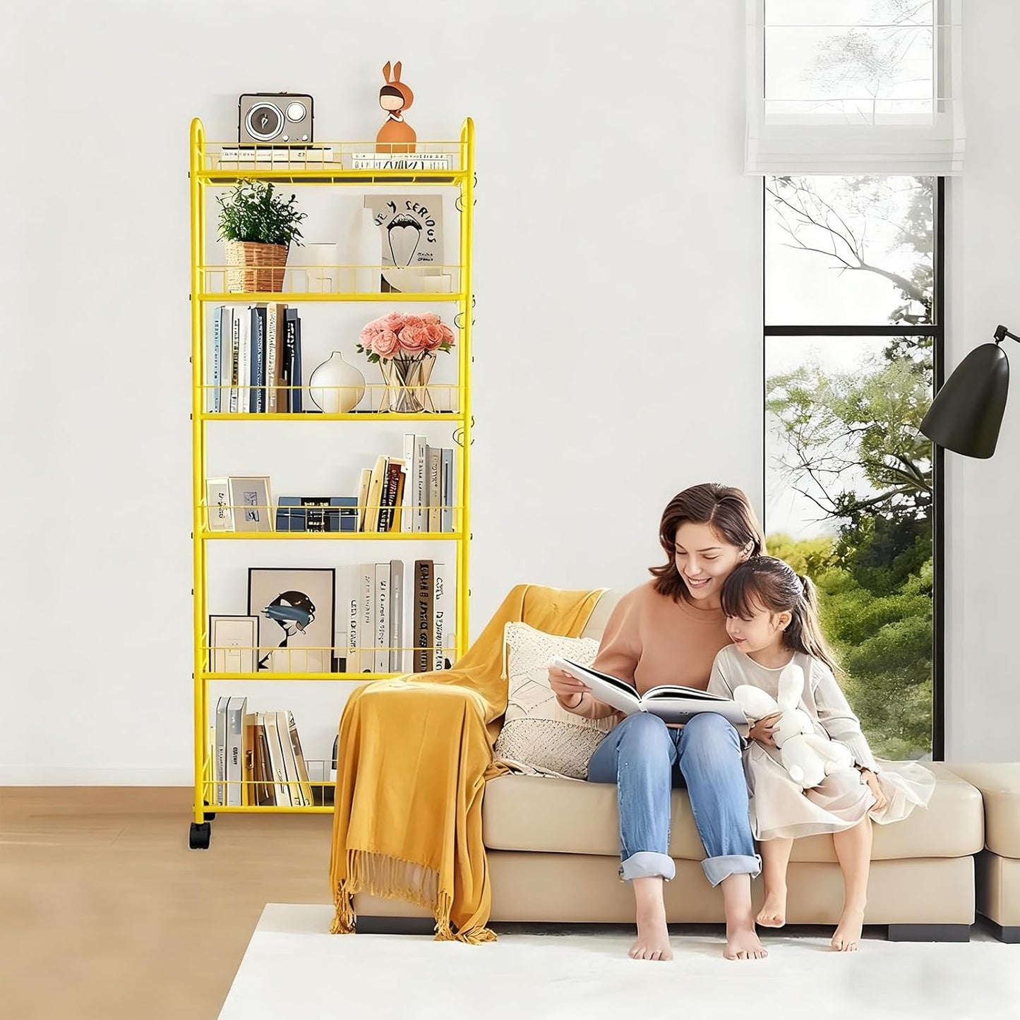 6-Tier Slim Storage Cart with Wheels,6in Narrow Rolling Shelf,Sturdy Slim Storage Ideal for Kitchen, Bathroom, and Laundry Room, Yellow