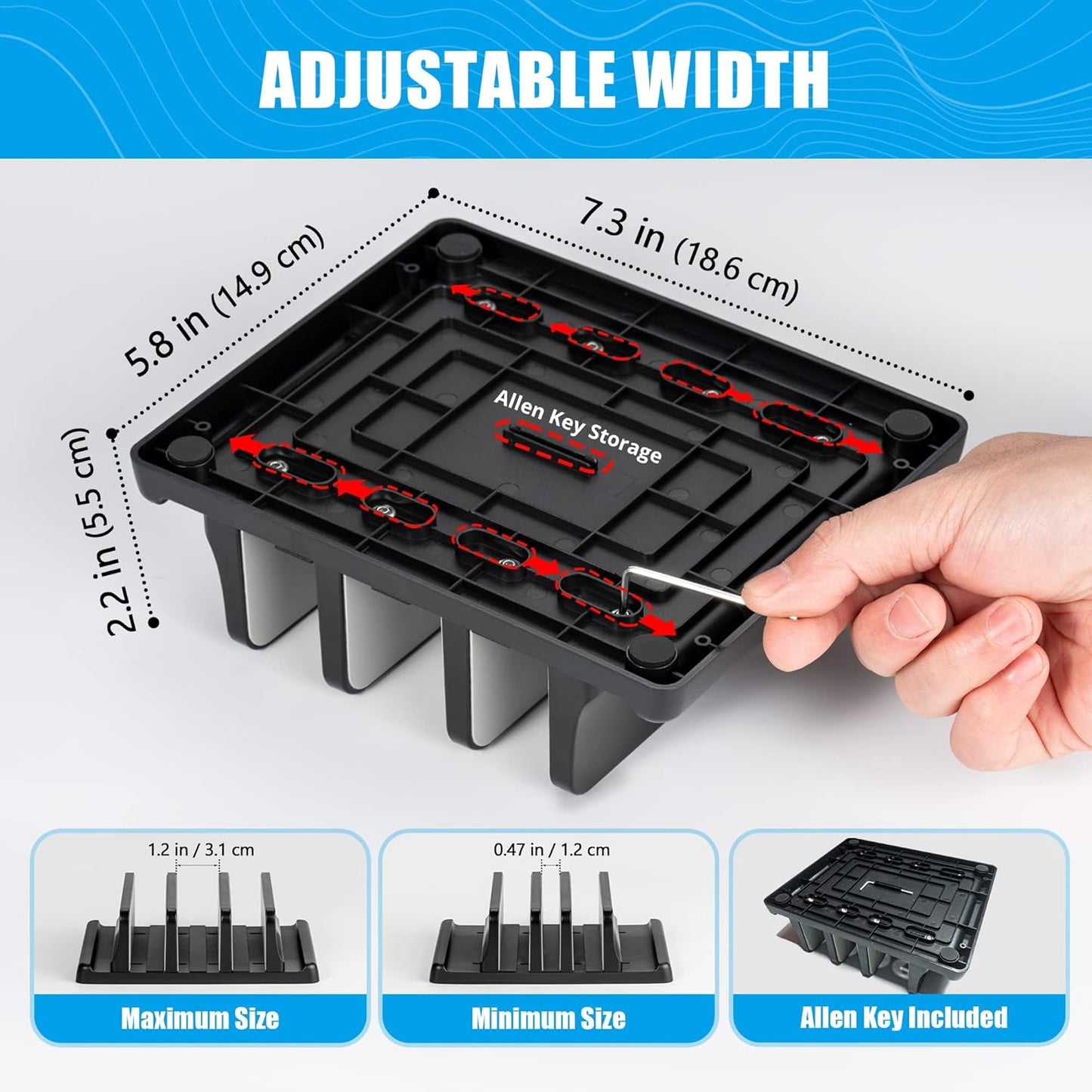 Ryvlan Vertical Laptop Stand, 3 Slot Adjustable Laptop Storage Rack and Desk Organizer, Silicone-Padded Holder for Multiple Devices Storage, Compatible Stand for Tablets and Devices up to 17 Inches