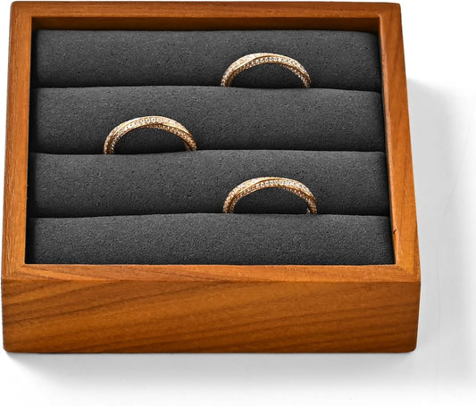Solid Wood 3-Slots Jewelry Ring Display Tray Showcase Small Jewelry Display Organizer Tray for Rings(S,Grey)