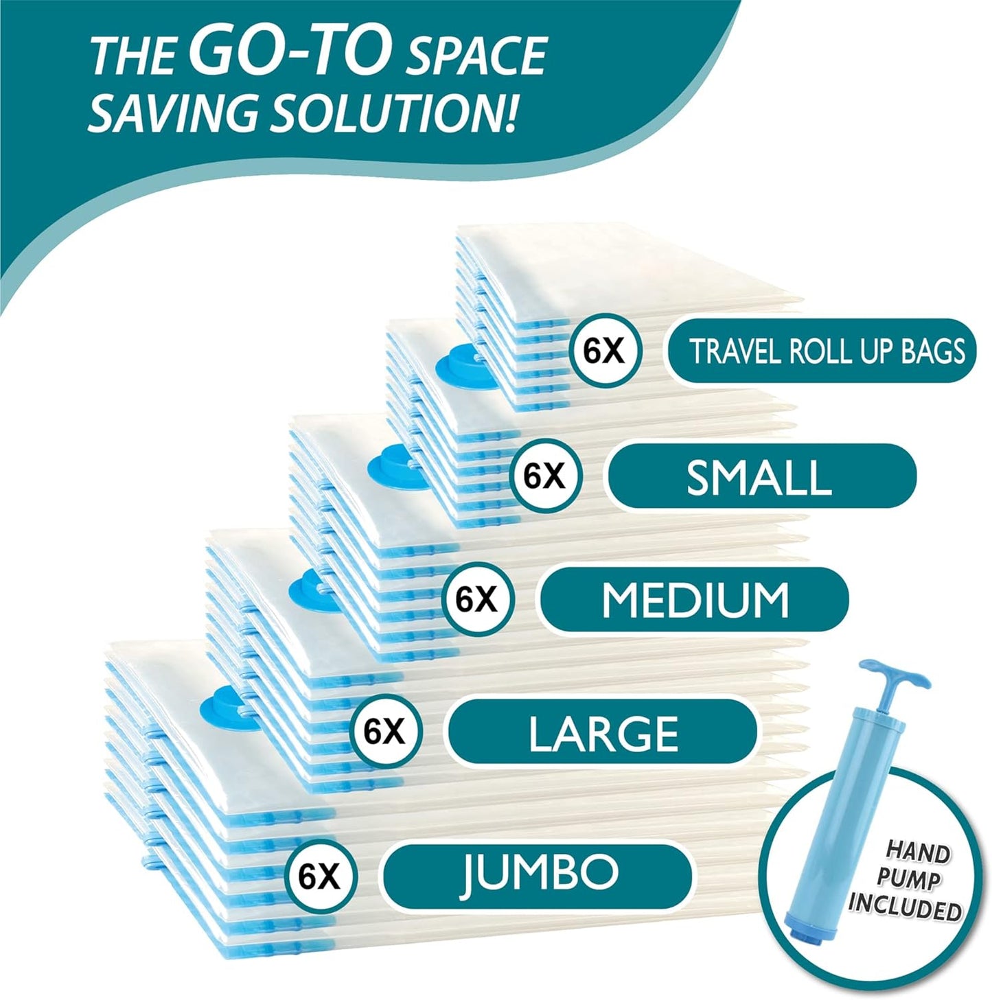 30 Pack Vacuum Storage Bags, Space Saver Vacuum Storage Bags, Vacuum Seal Bags for Clothing, Clothes, Comforters and Blankets, Hand Pump Included